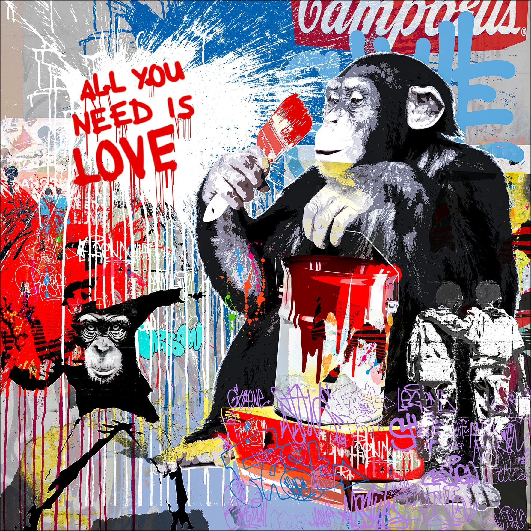 Glasbild PAINTING MONKEY Mehrfarbig