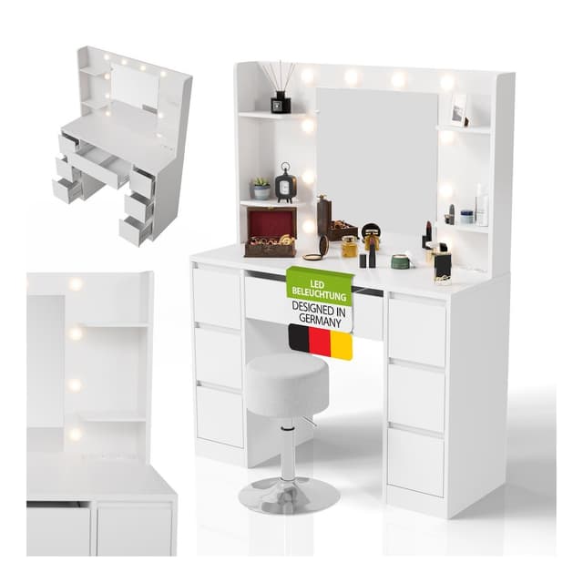Juskys Schminktisch Malia LED-Beleuchtung