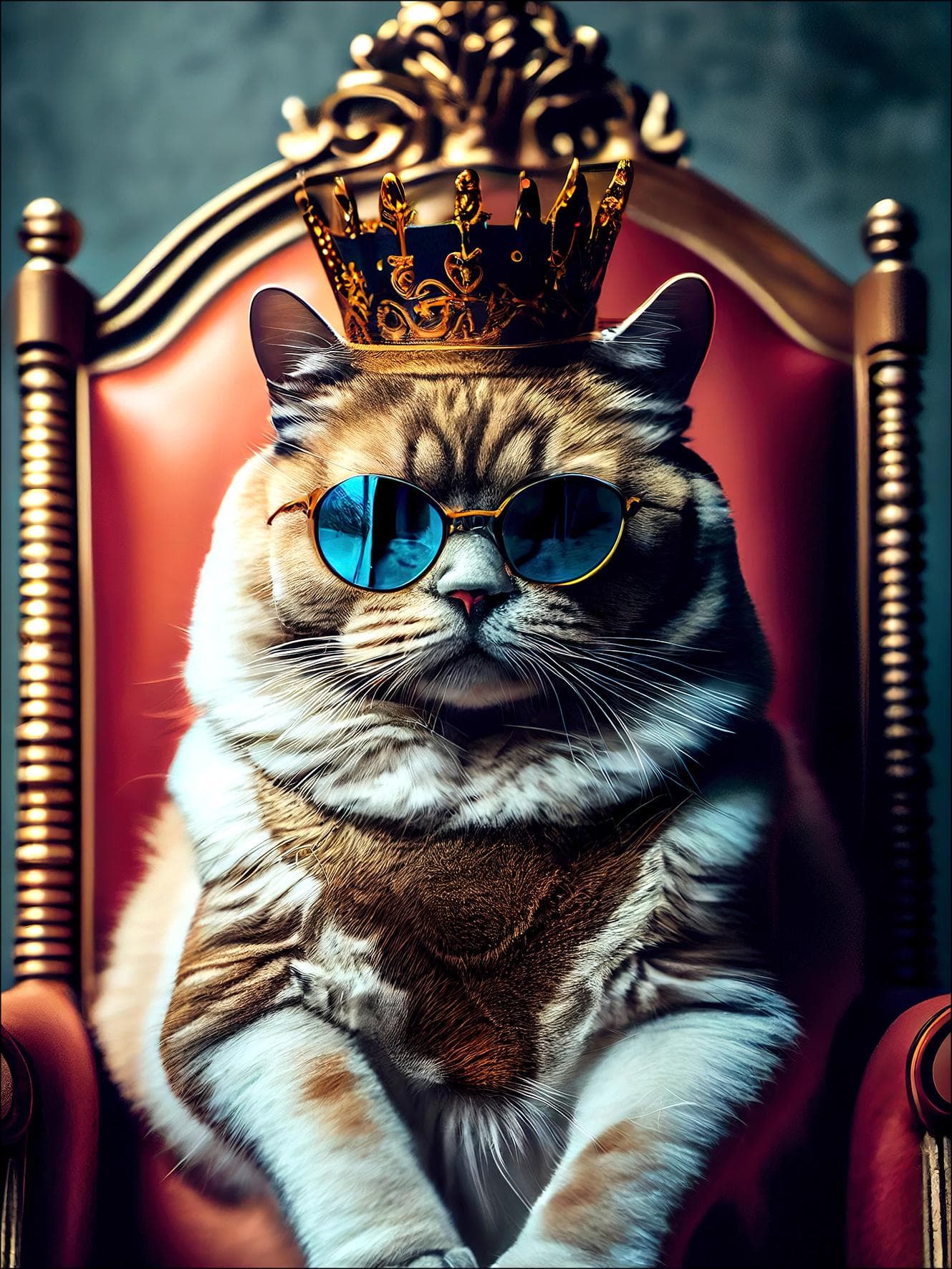Glasbild THE CAT IS KING Bunt