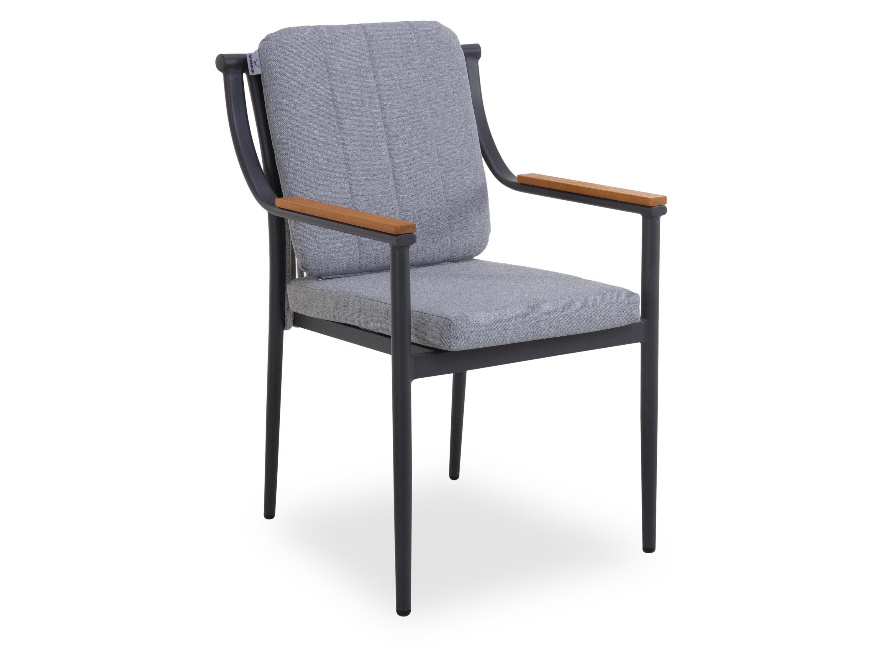 SANSIBAR Living TORNBY BHD Gartenstuhl - Stapelbar, Akazienholz Armlehnen, Anthrazit Aluminium