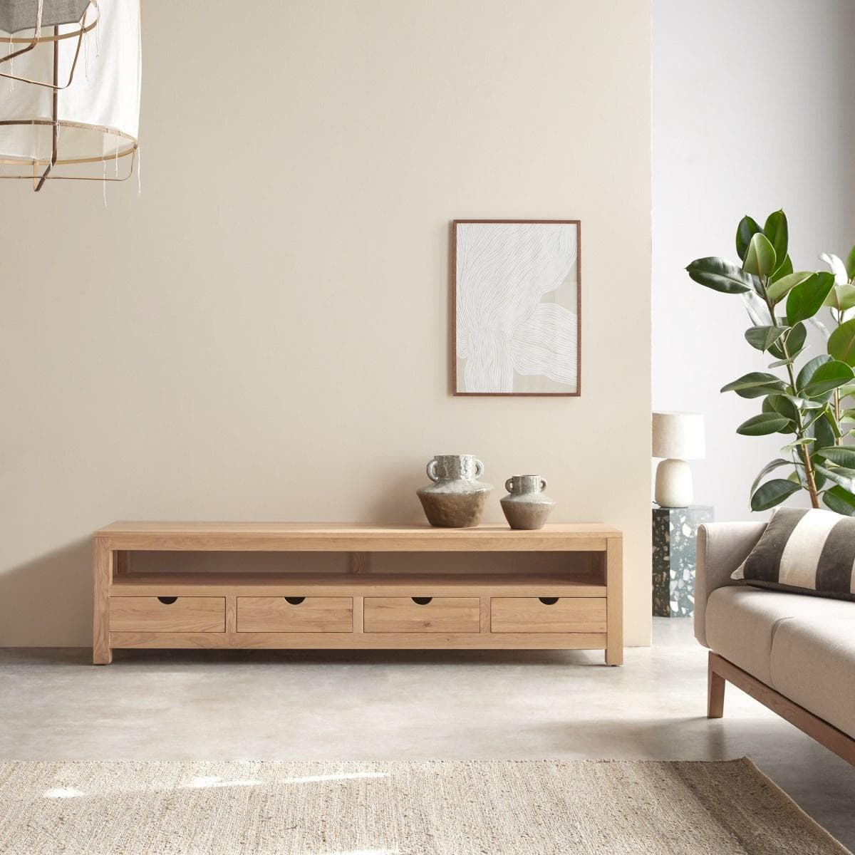 Tikamoon TV-Schrank Oliver Massiv Eiche Braun