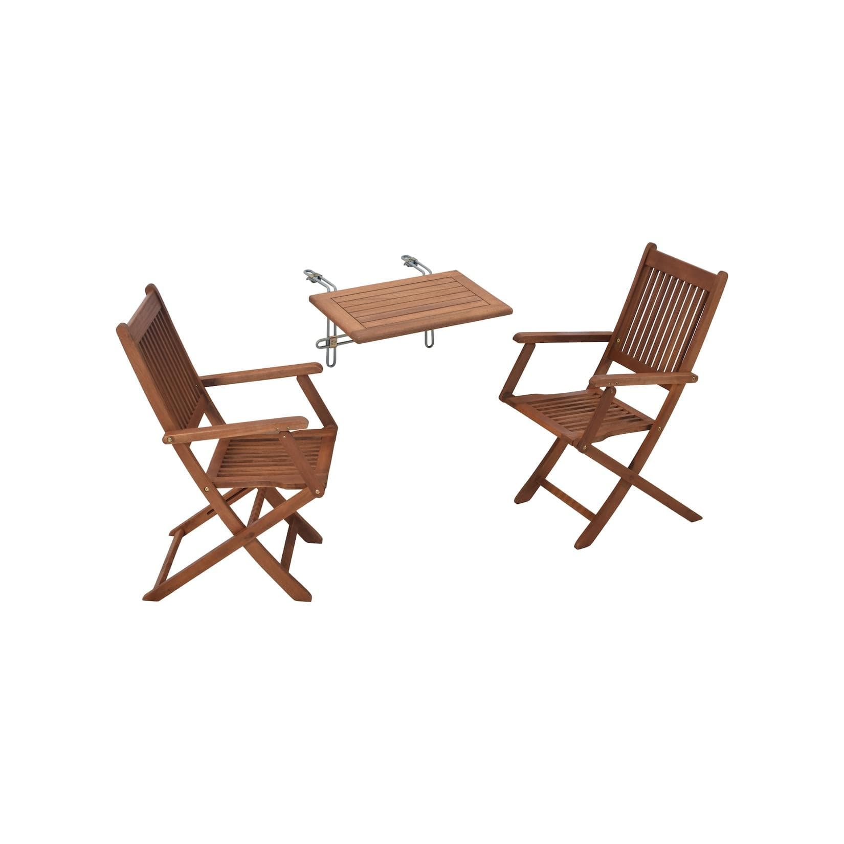 Merxx Rio Set 3 tlg. Balkonhängetisch, 2 Stühle aus Eukalyptusholz