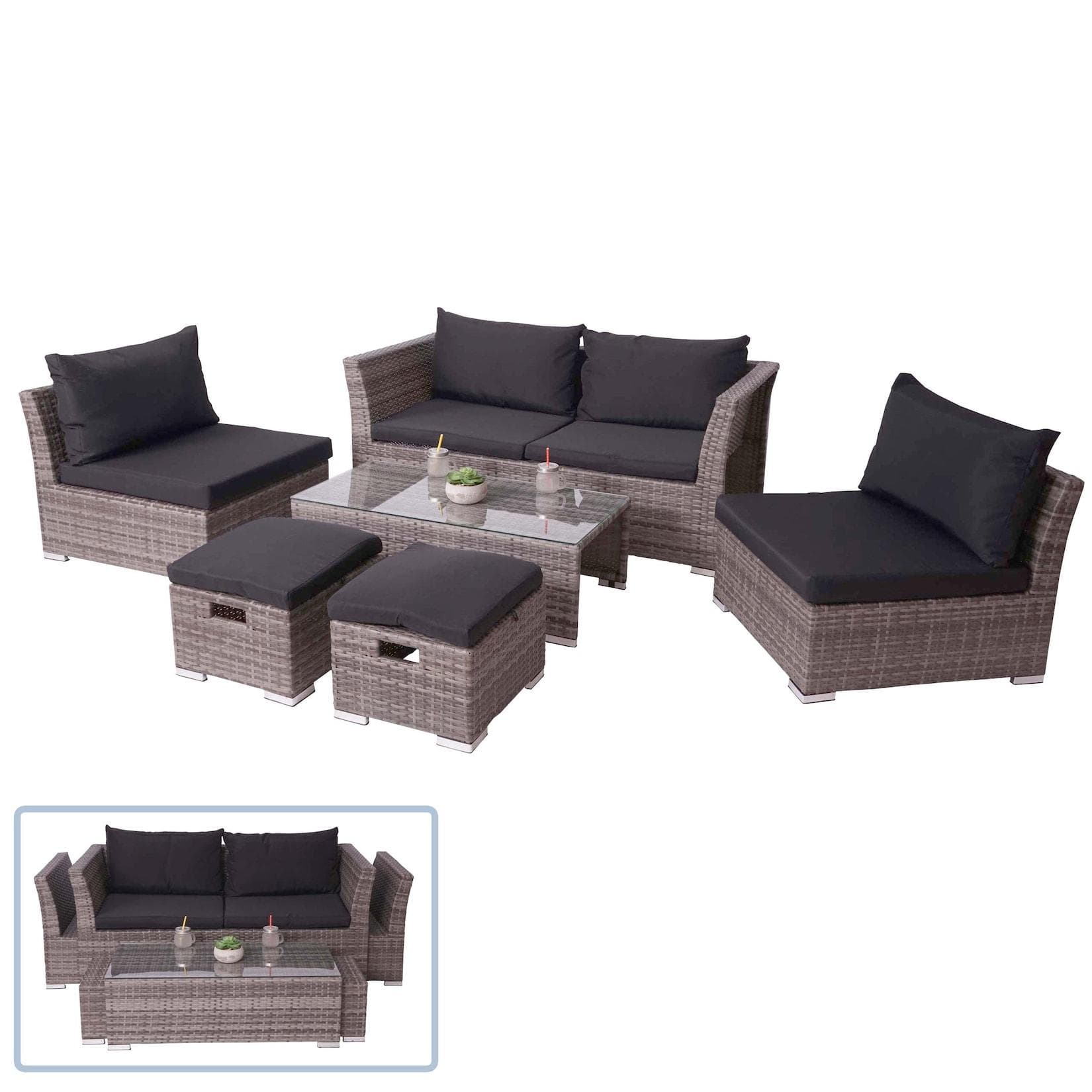Poly-Rattan Garnitur MCW-J36 Balkon-/Garten-/Lounge-Set Sitzgruppe Sofa