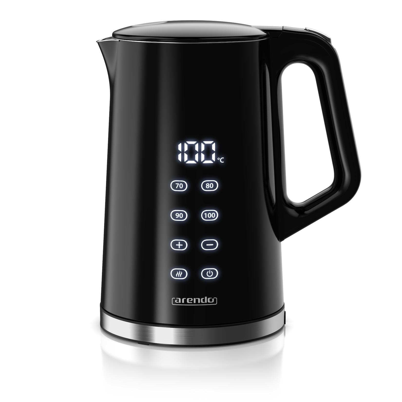 Arendo Wasserkocher Edelstahl oder Glas Temperaturanzeige Warmhaltefunktion