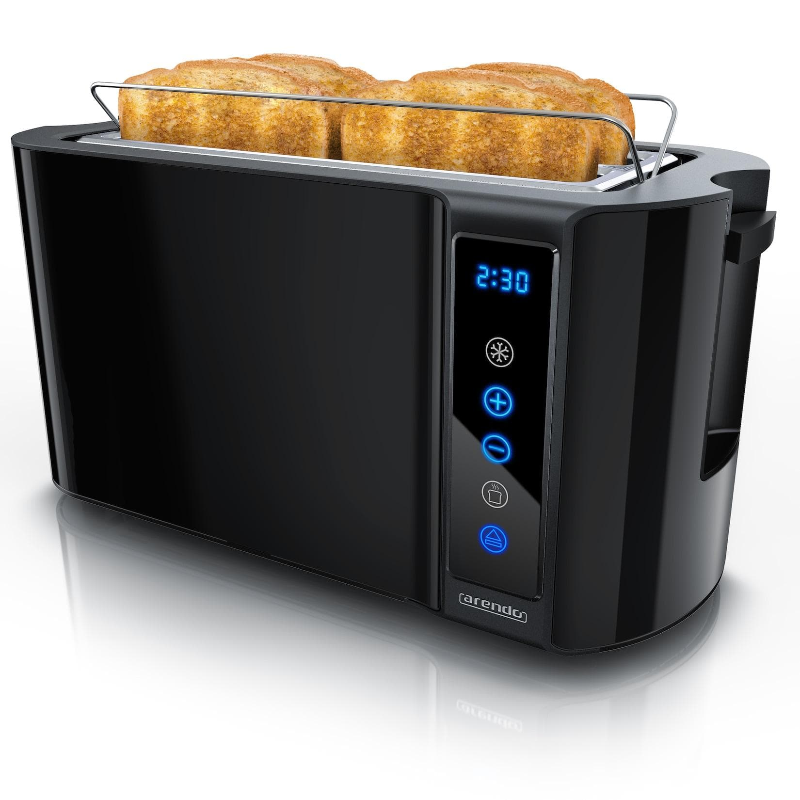Arendo Toaster Edelstahl mit Brötchenaufsatz, Display & Touch, wärmeisoliert, verschiedene Schlitze
