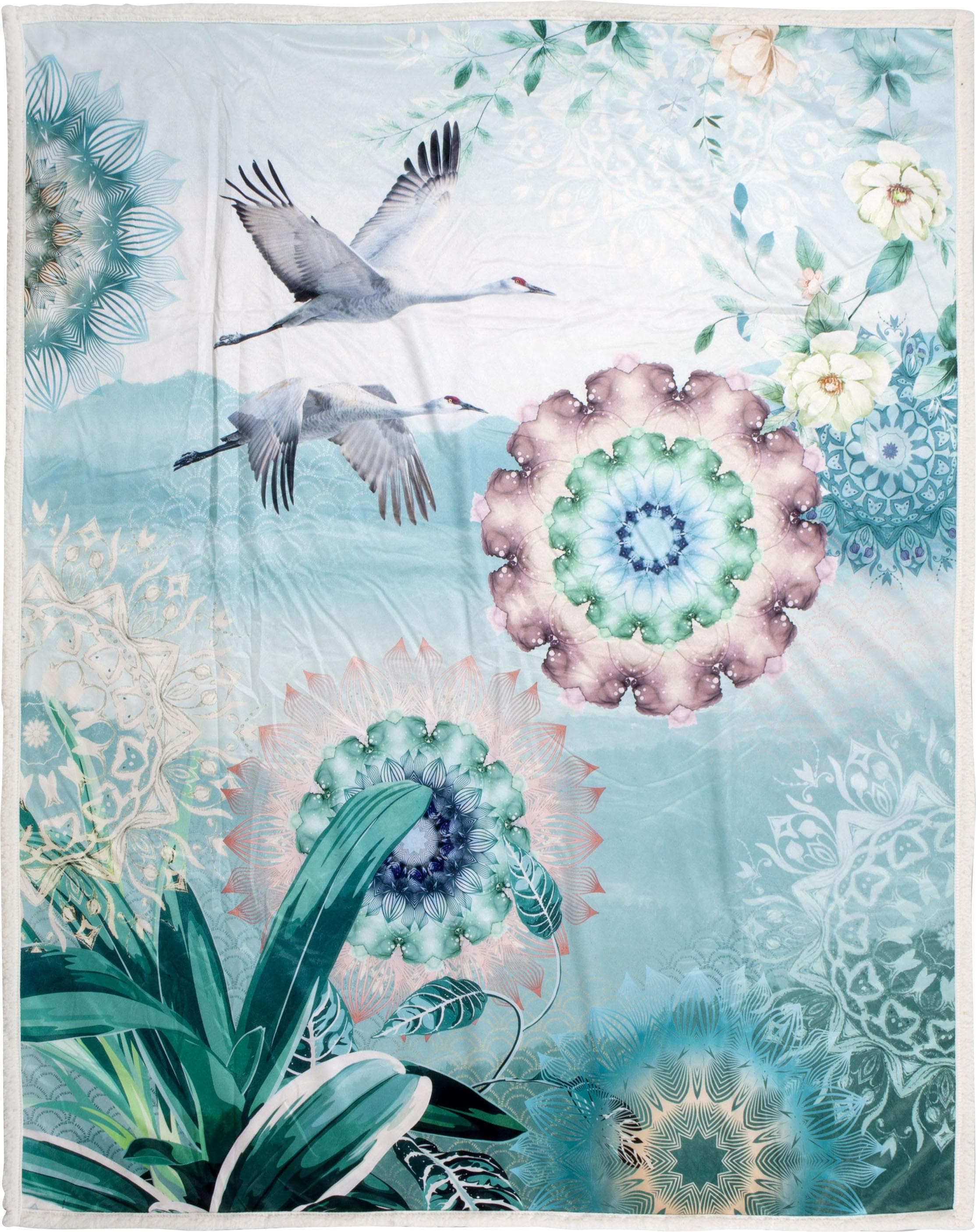 Hip Plaid Bindi Kuscheldecke - Weiche Wendeoptik mit Vogel Design in Grün