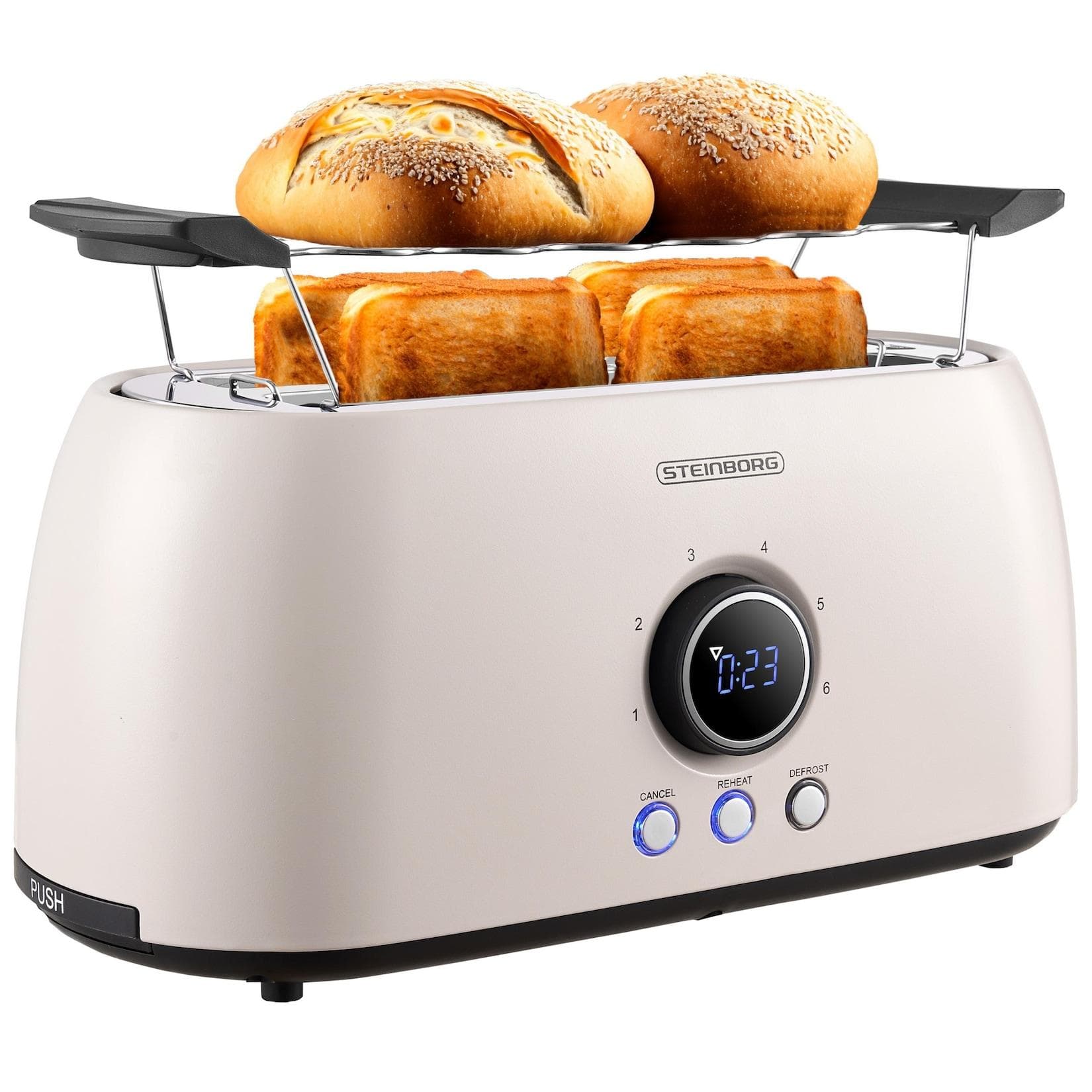 Steinborg 4 Scheiben XXL Toaster Digitales Display Beige