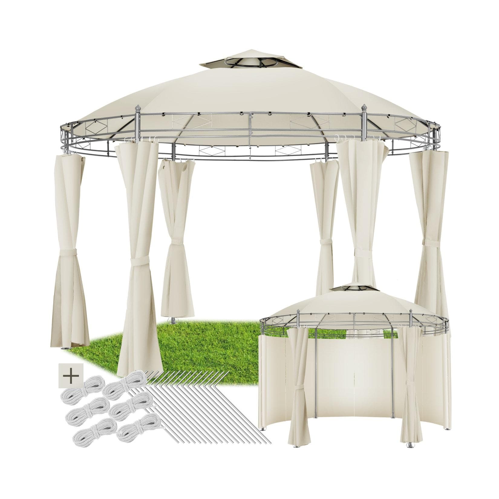 tectake® Gartenpavillon 3,5 m Doppeldachsystem