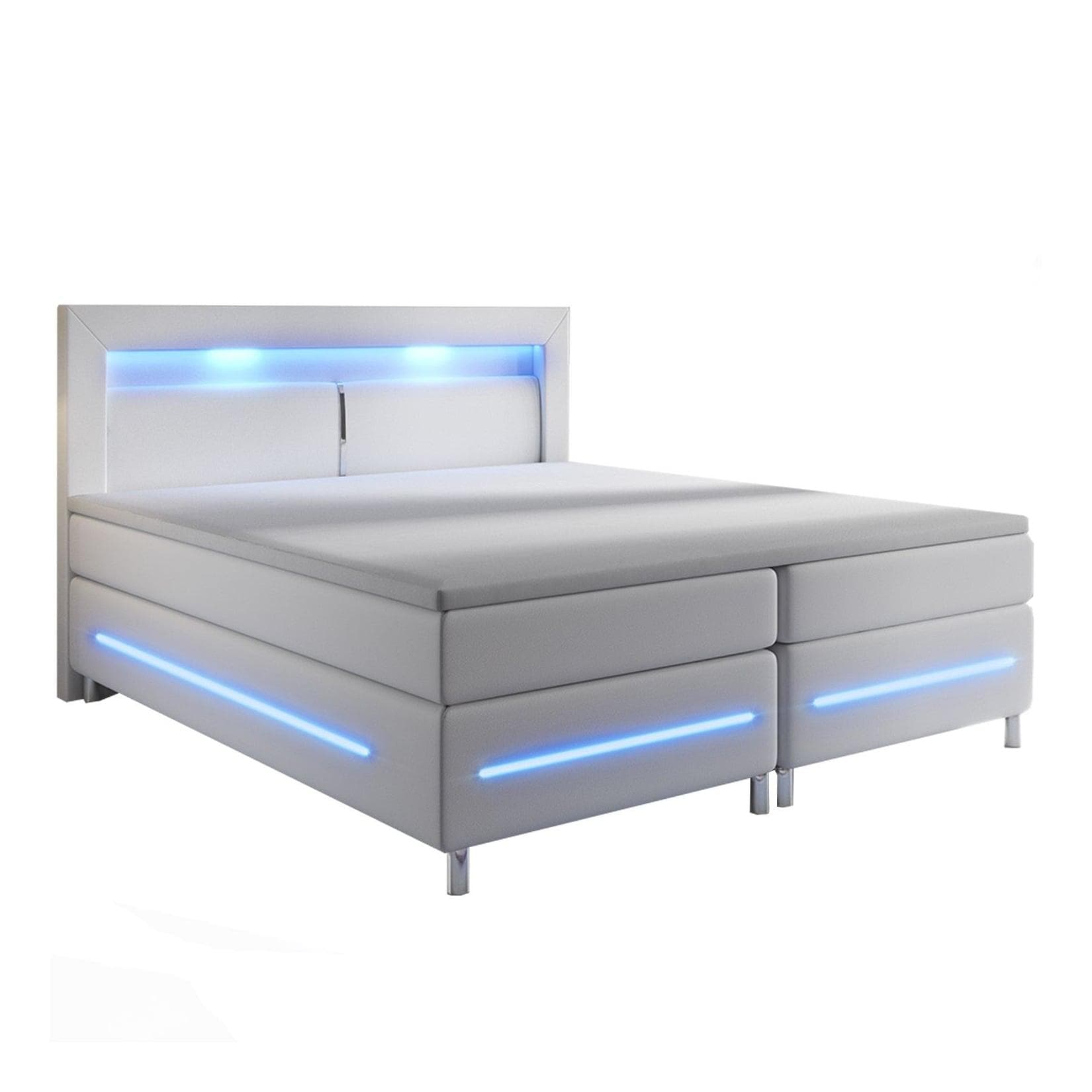 Boxspringbett mit Federkernmatratze, Topper und LED-Beleuchtung