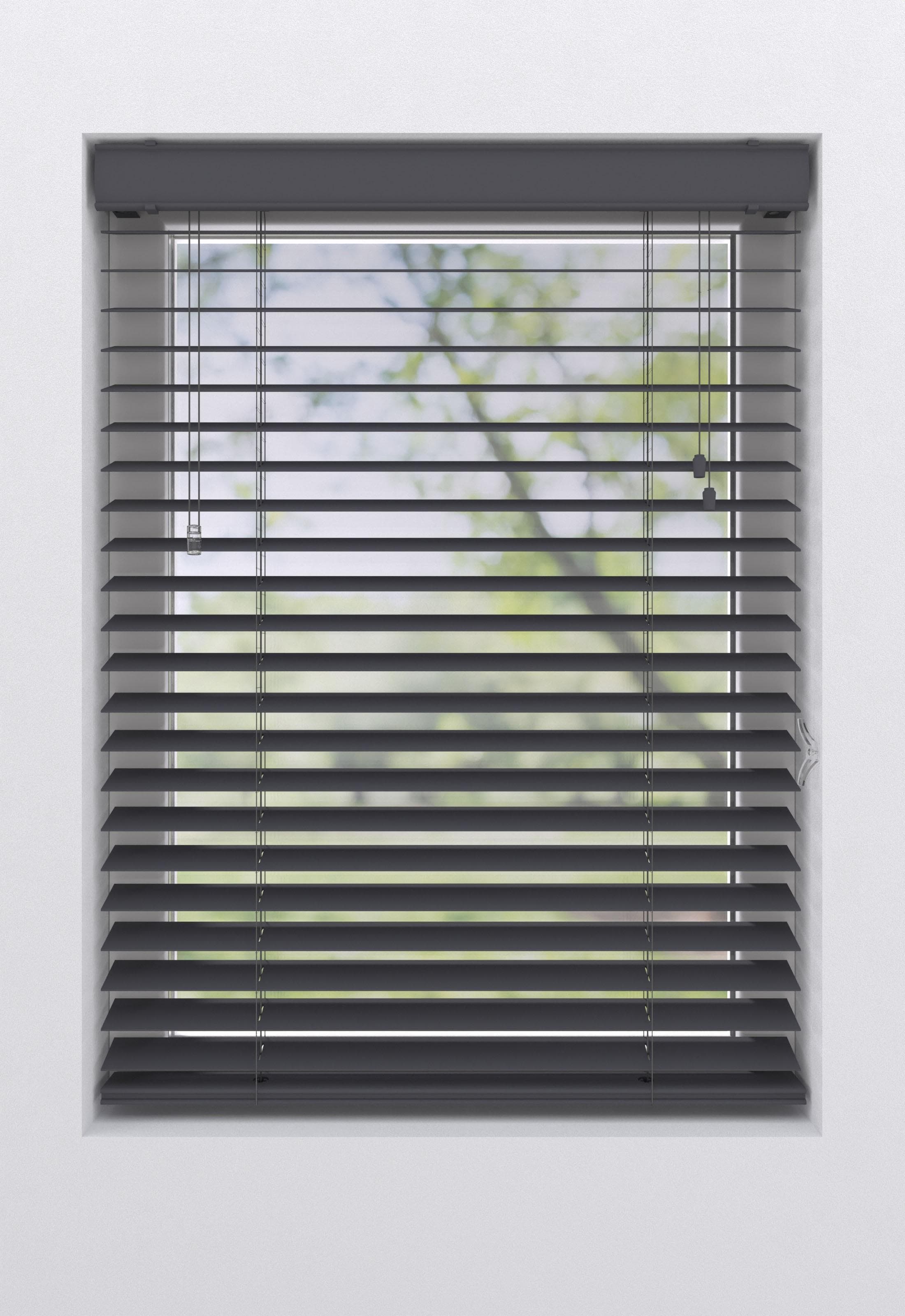 My Home Ariane Jalousie: Holzoptik PVC Lamellen, Freihängend, Schnurzug