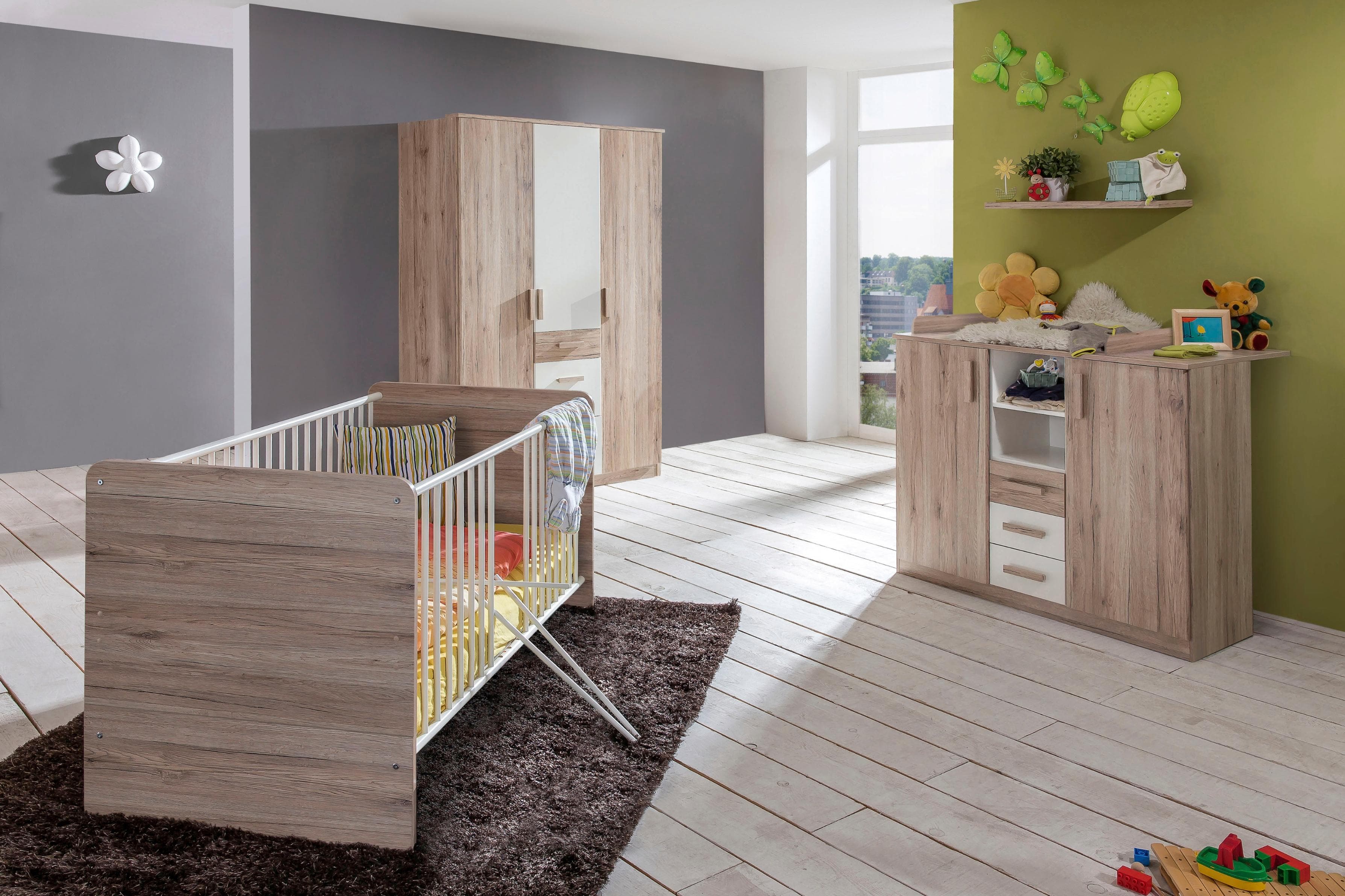 Babyzimmer-Komplettset mit Bett, Wickelkommode und Kleiderschrank