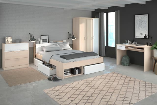 Jugendzimmer Set mit Bett, Schubladen & Kleiderschrank