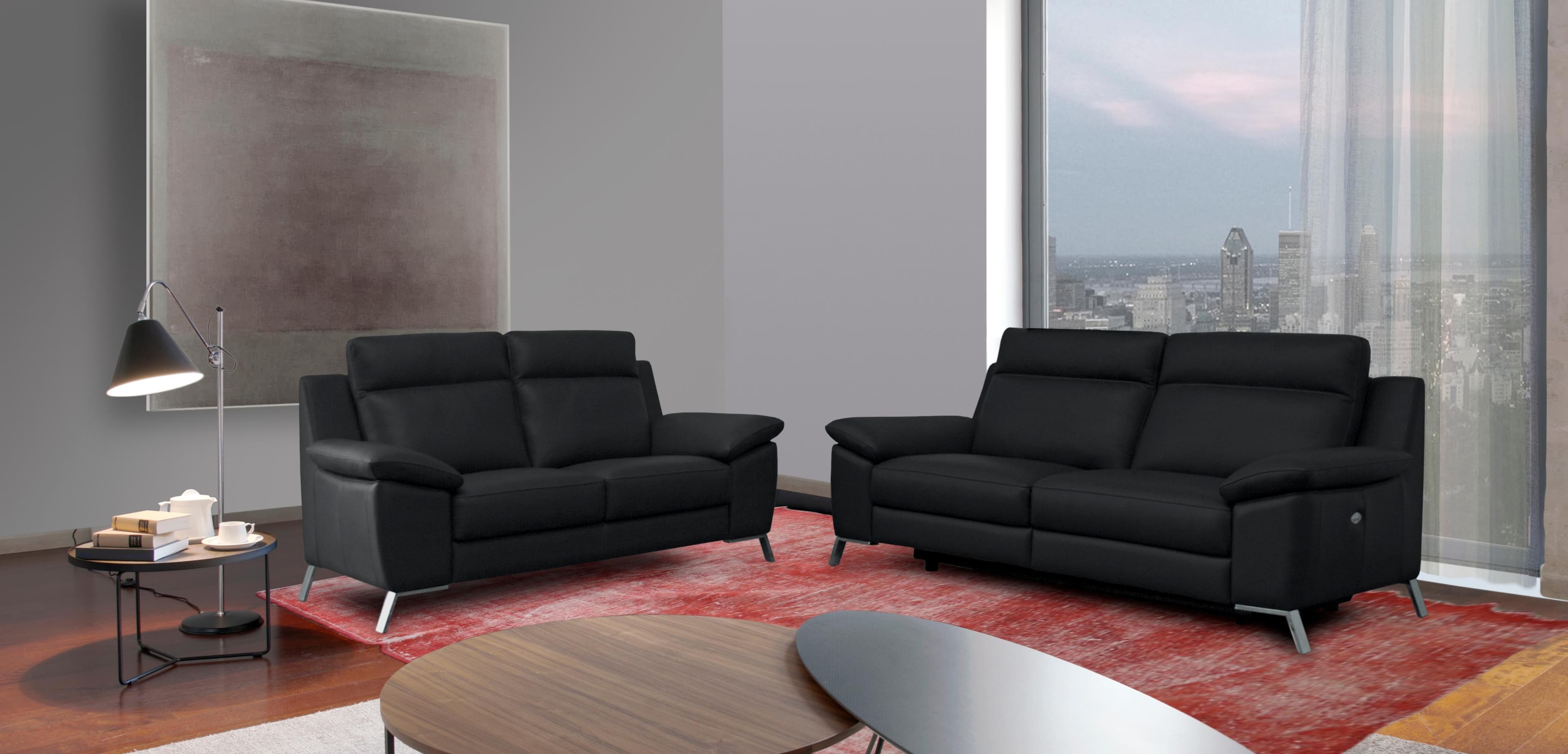 Polstergarnitur CALIA ITALIA Roby Schwarz Leder BULL Relaxfunktion Holz