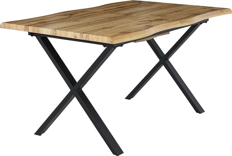 Ausziehtisch mit Baumkantenoptik und X-Metallgestell