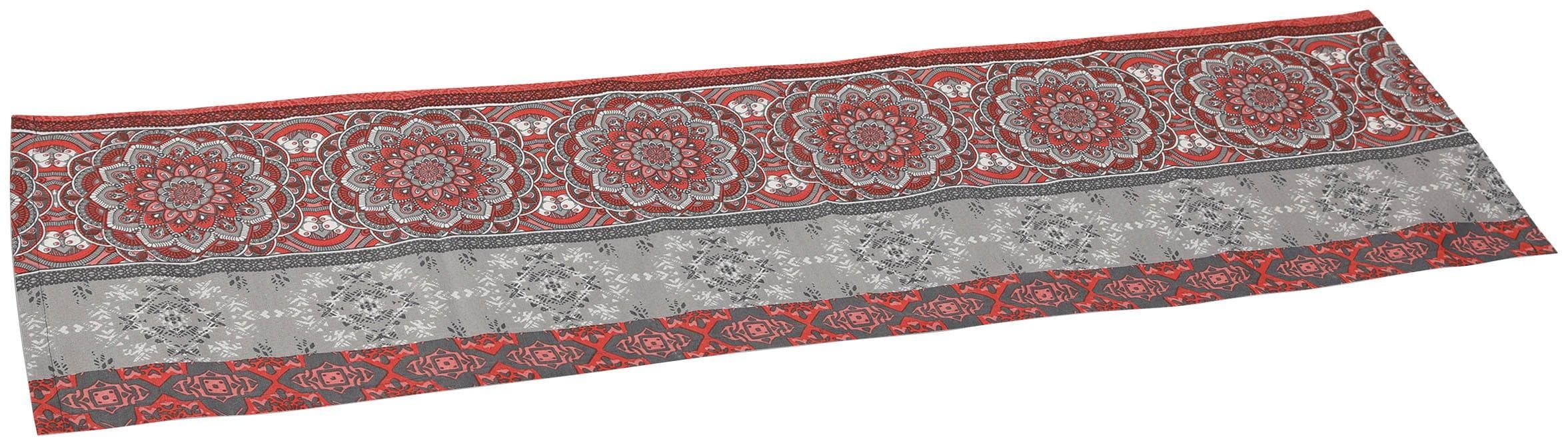 GO-DE Tischläufer Rot/Grau - Ethno Design mit Orientalischen Blumenmustern
