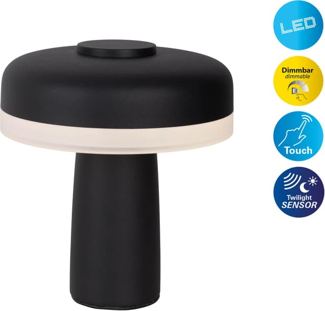 Näve Tischleuchte Kabellos Schwarz mit Touch Dimmer