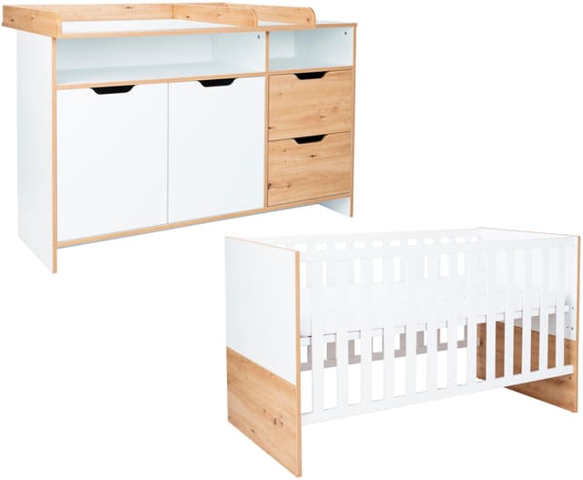 Babyzimmer Set Maxim: Kinderbett & Wickelkommode mit gedämpften Türen