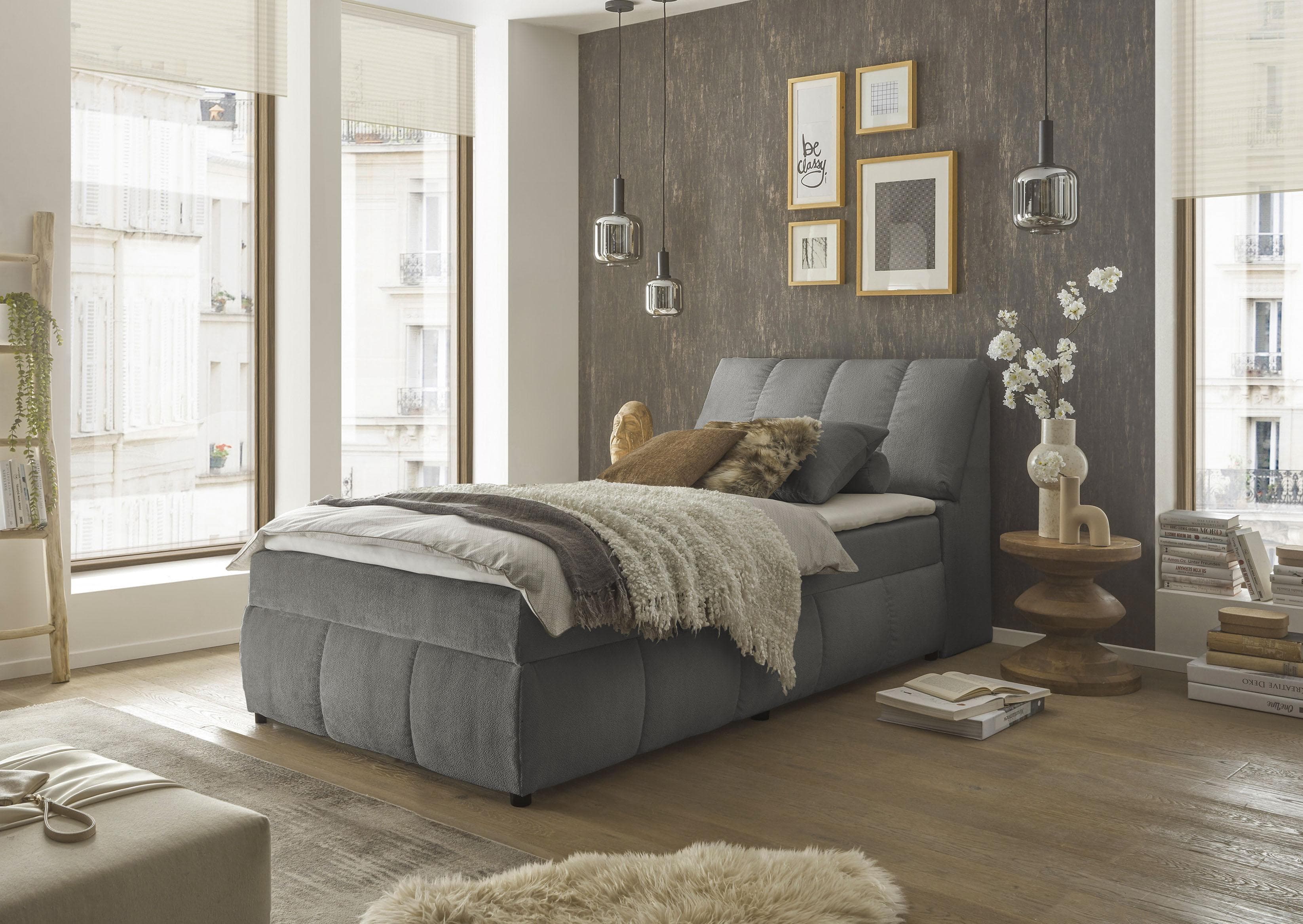 Boxspringbett mit Bettkasten und Kopfteil-Stauraum