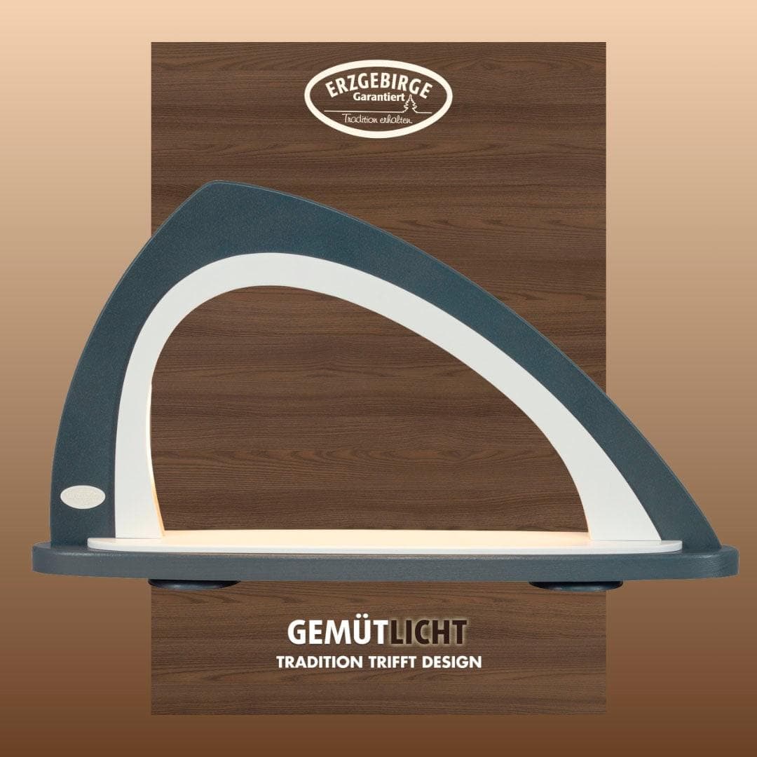 Moderner Schwibbogen aus Holzwerkstoff, grau/weiß, LED-Beleuchtung