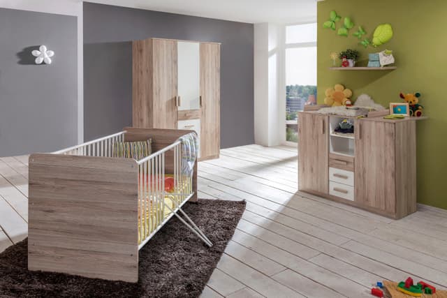 Babyzimmer Komplettset: Bett, Wickelkommode & Eckschrank
