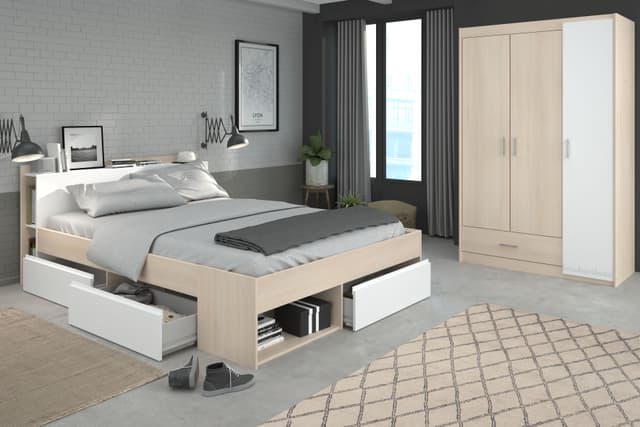 Jugendzimmer-Set mit Schubkastenbett und Kleiderschrank