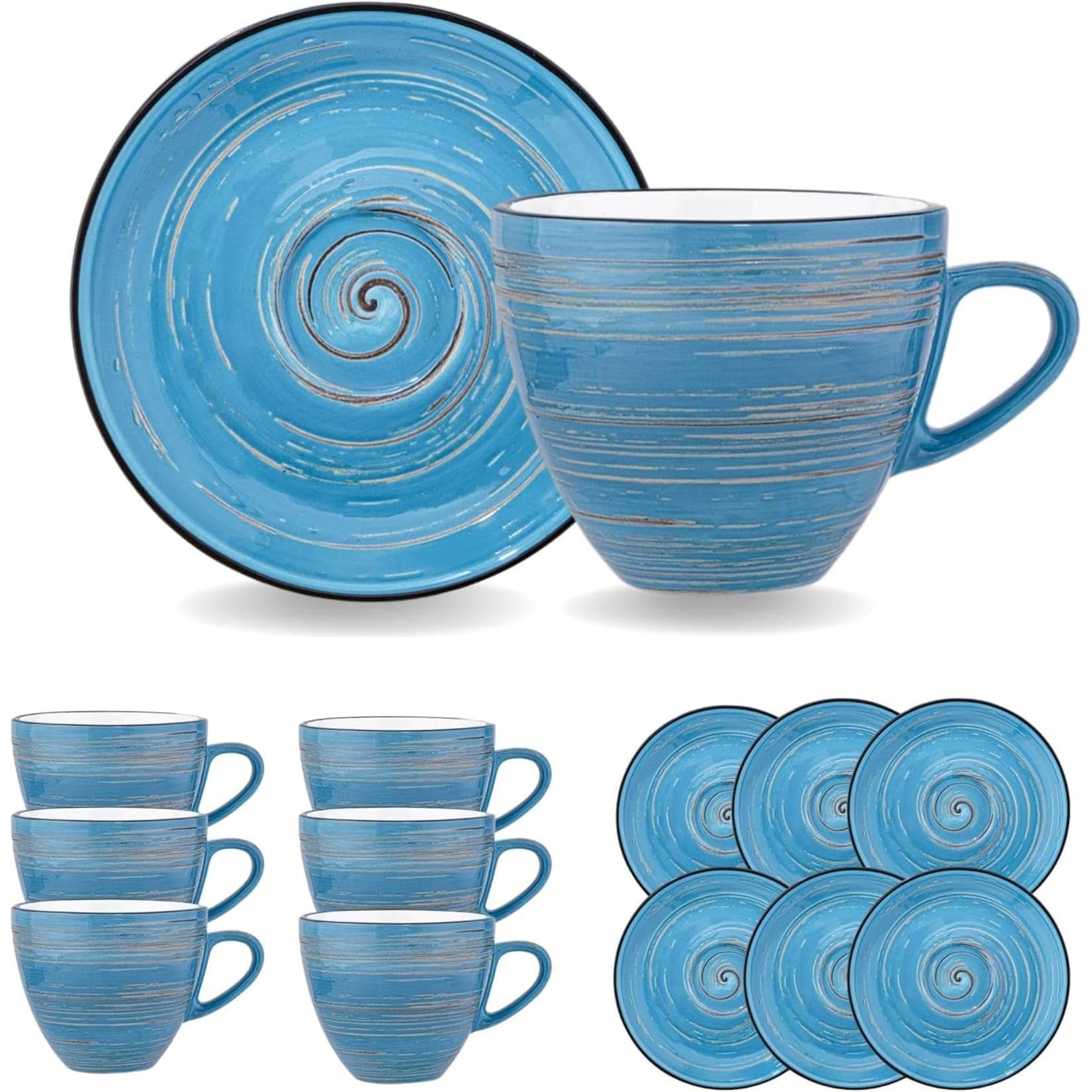 Wilmax SPIRAL Tassen mit Untertassen 6er-Set 300 ml Weiß Porzellan