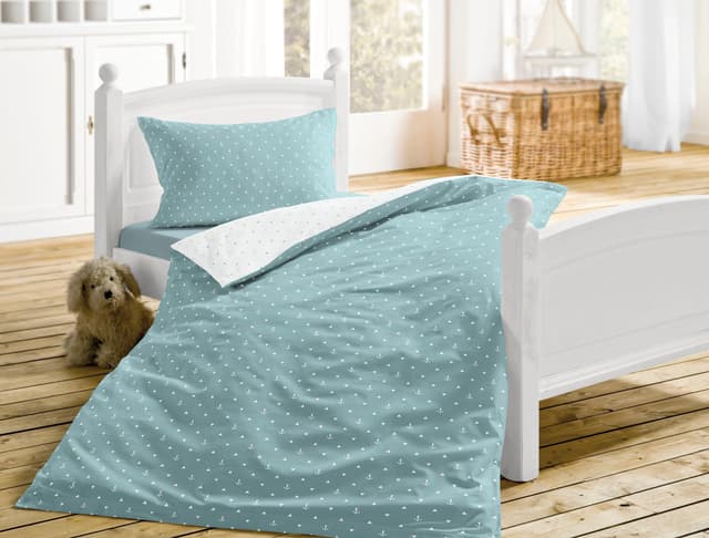 Irisette Kinderbettwäsche Jessi-Kid Mako-Satin Blau/Weiß mit Reißverschluss