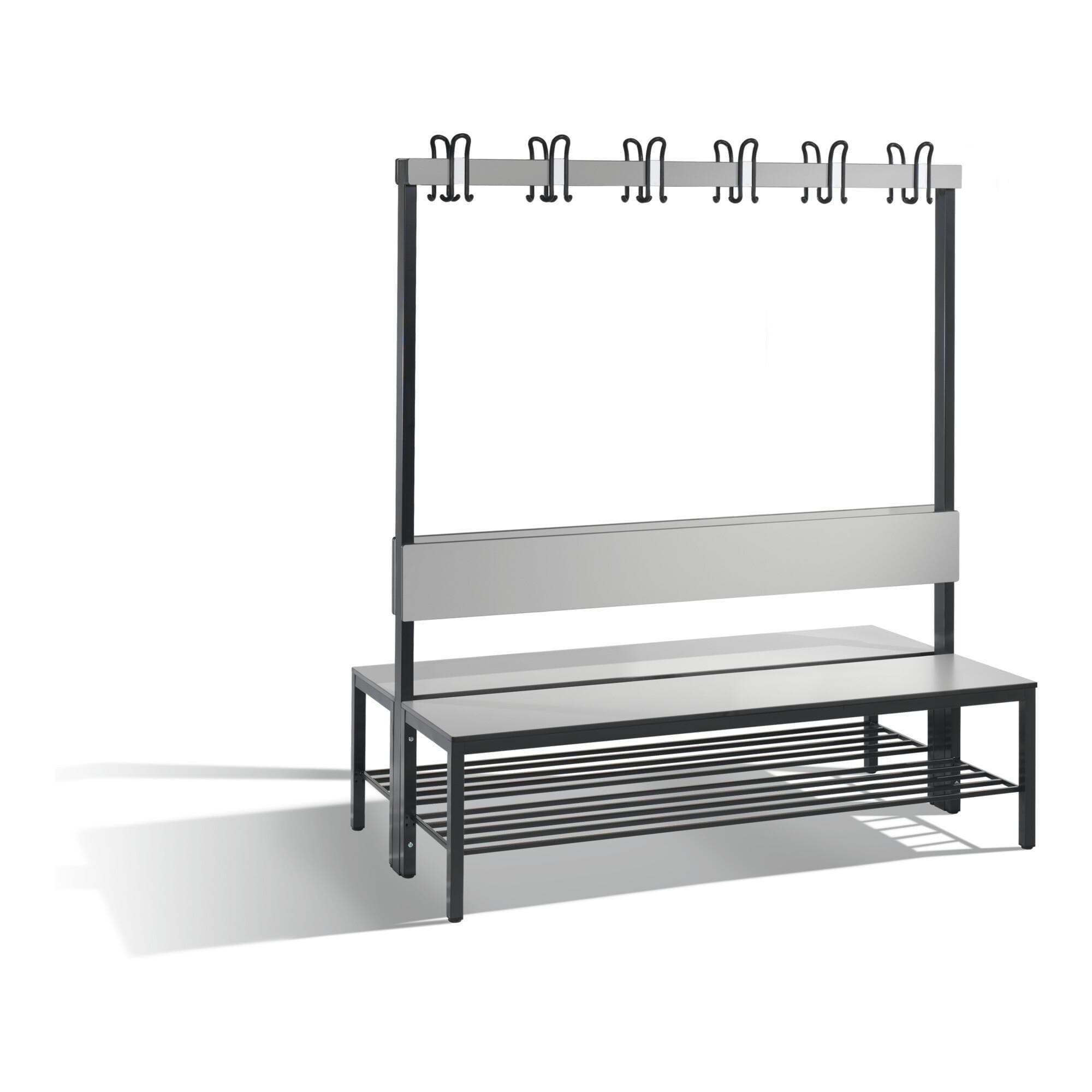 C+P Doppelseitige Garderobenbank mit Rückenlehne, Basic Plus, Schwarzgrau/Silbergrau