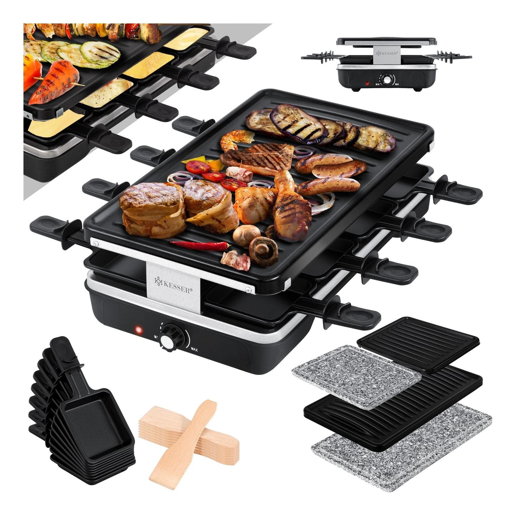 KESSER® Raclette-Grill mit Naturgrillstein und 8 Pfannen