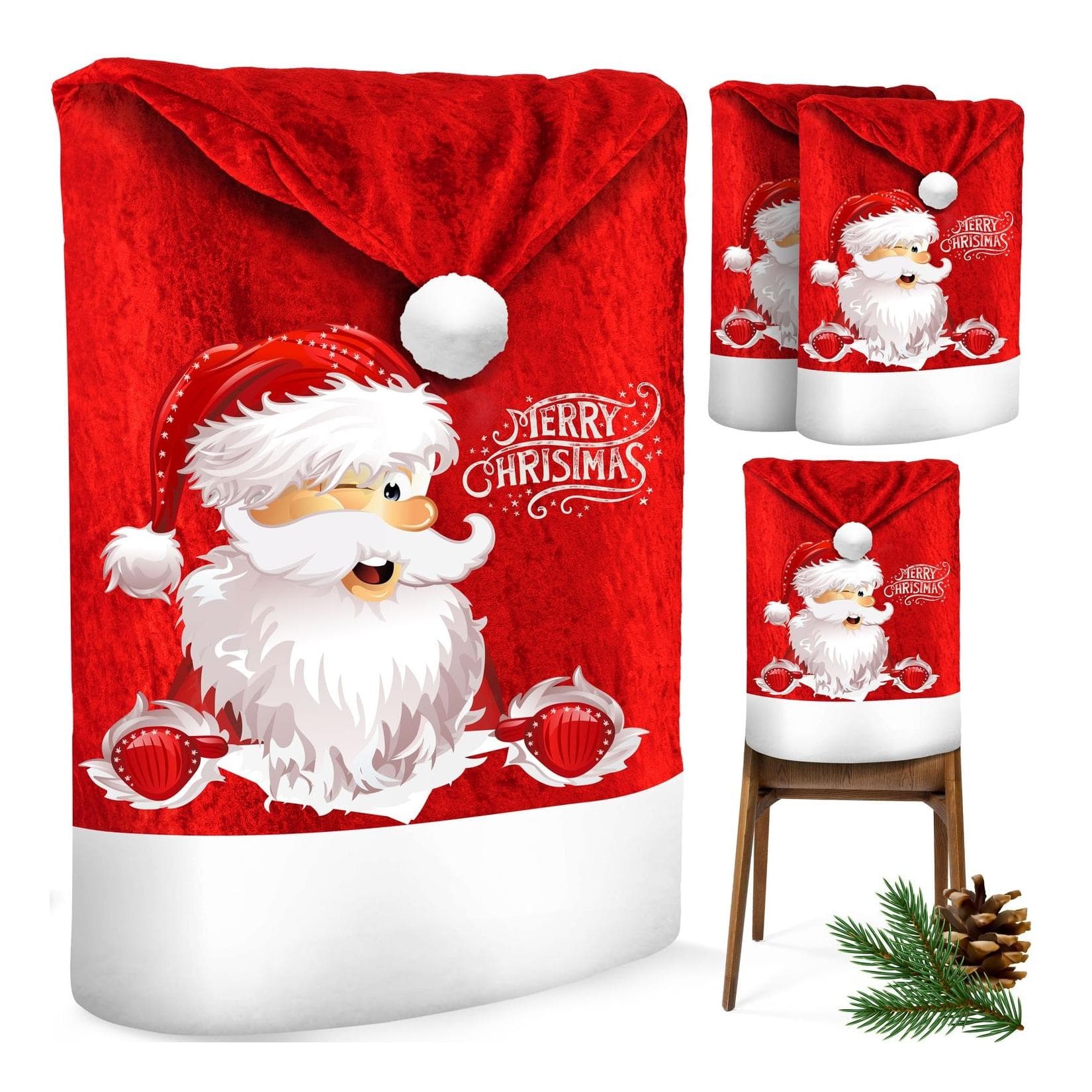 KESSER Weihnachtsstuhlüberzug Set Stuhlhussen für Weihnachten Nikolausmütze Stuhlbezug Husse
