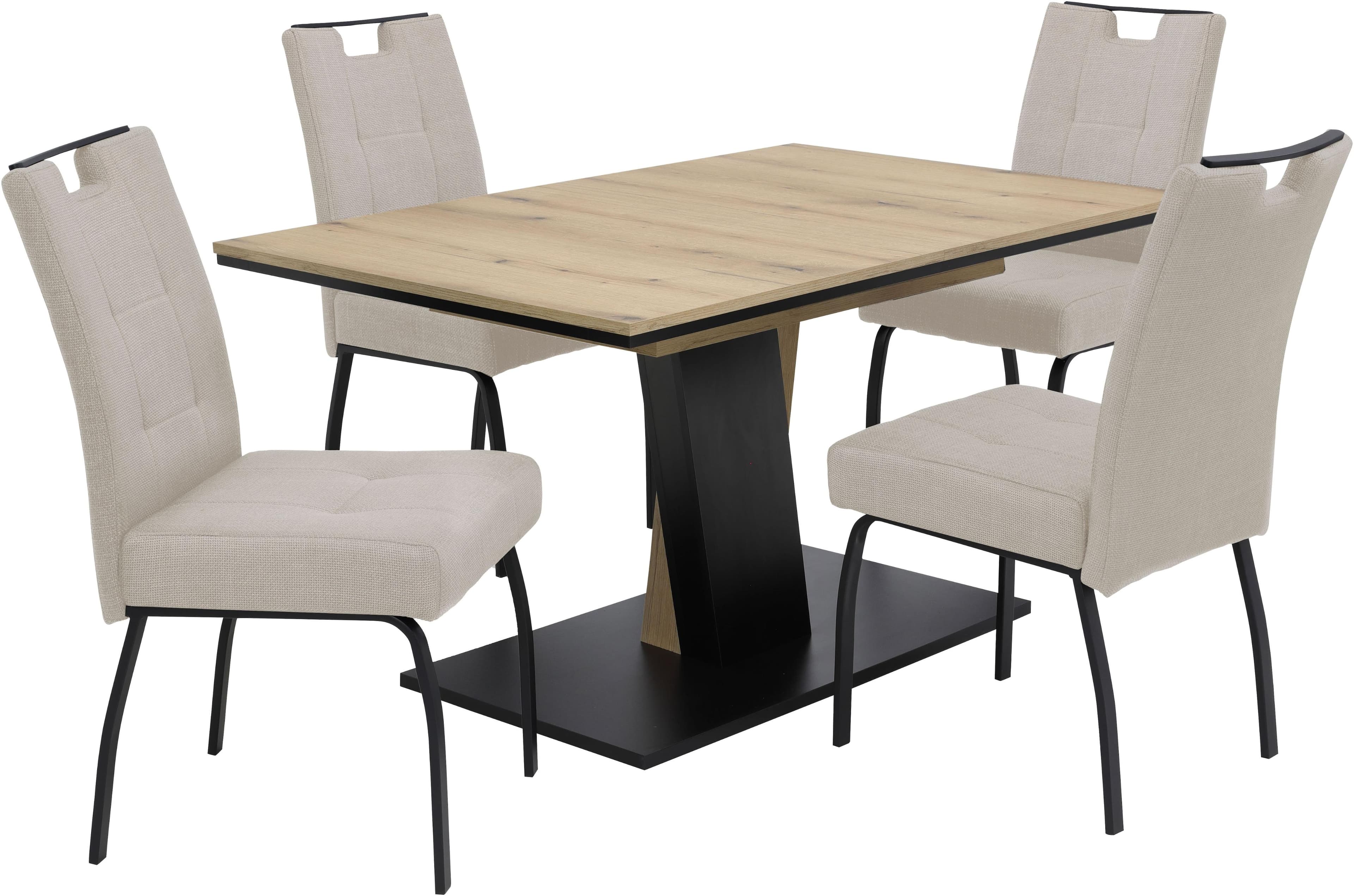 Essgruppe HELA "EBRO" Schwarz Evoke Eiche/Beige Microfaser Webstoff