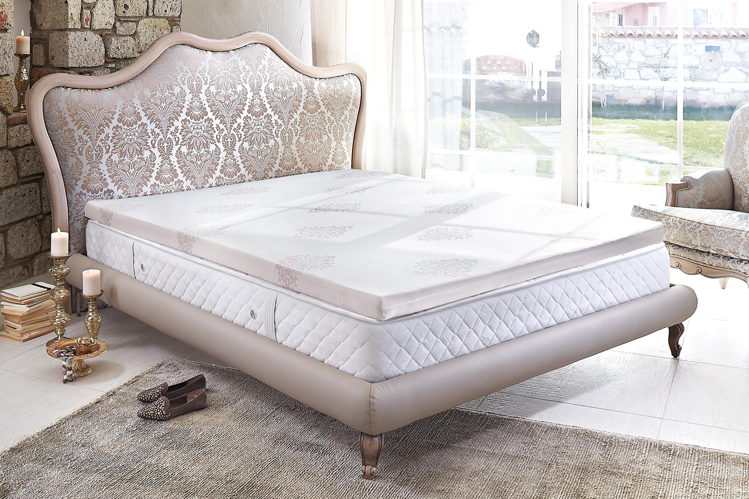 Yatas Bedding Topper Visco Schaumstoff Weiß Boxspringbett Allergiker