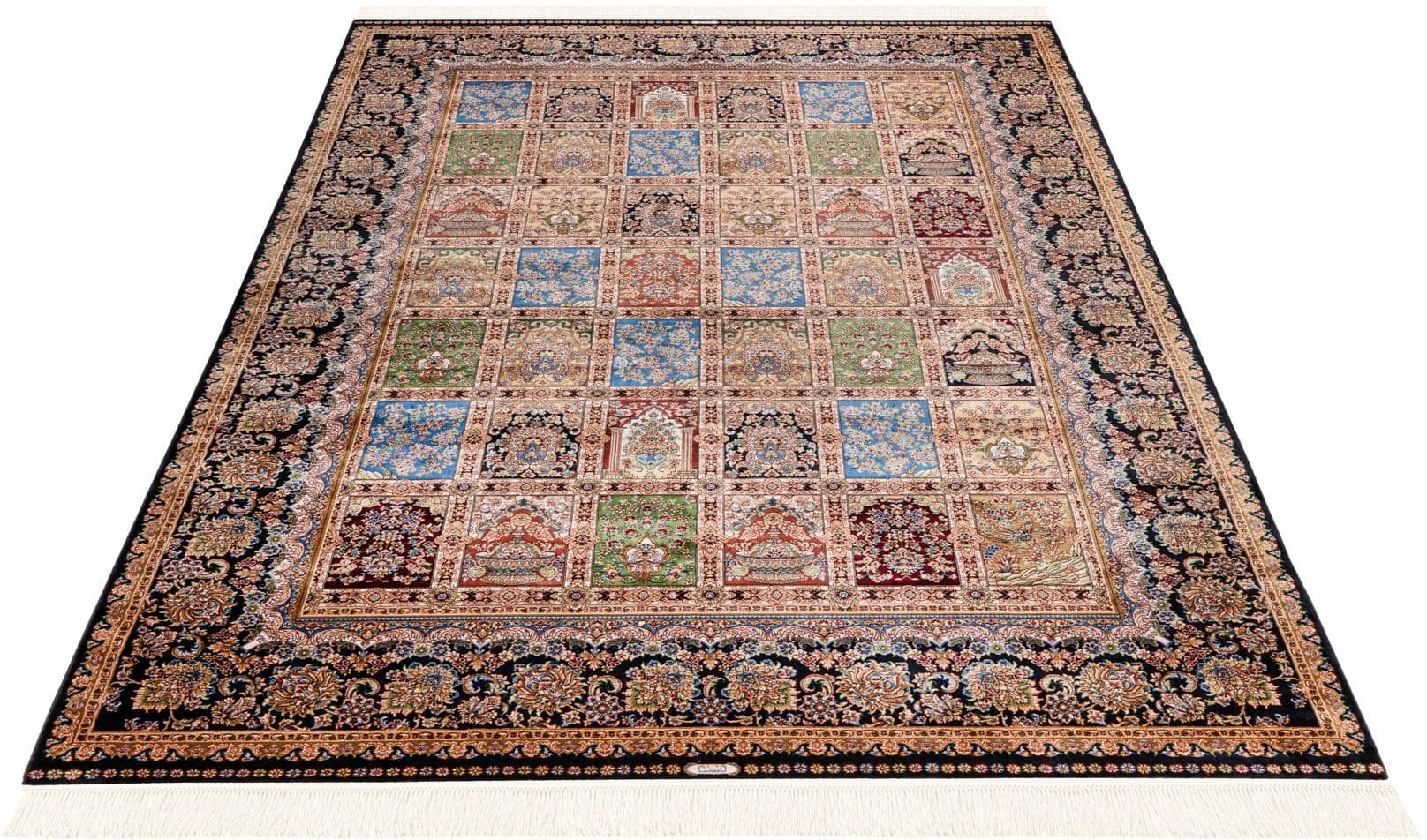 Orient-Teppich Blau, 140x200 cm, Viskose & Baumwolle