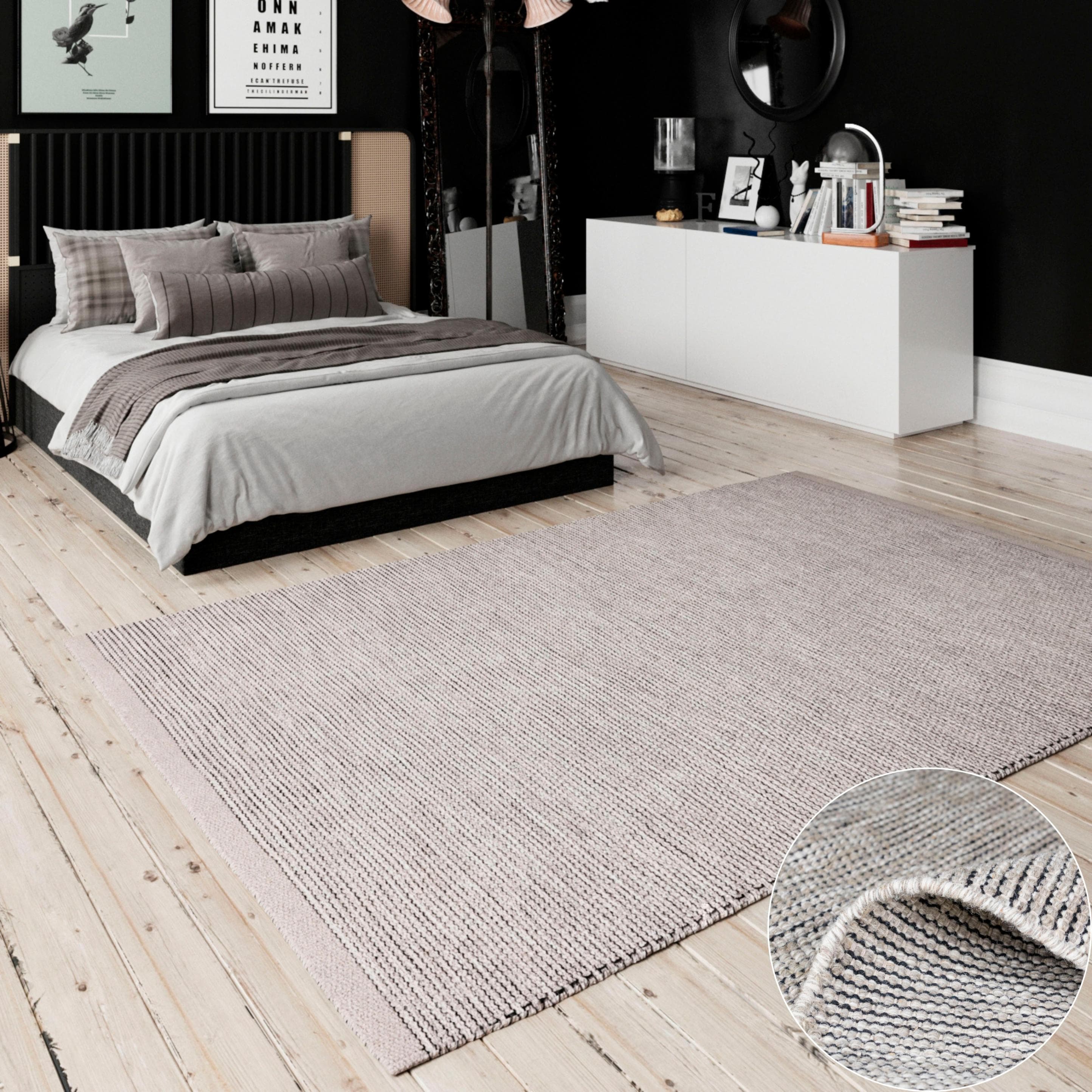 Andas Wollteppich Odenne: Handgewebter Wendeteppich in Creme-Schwarz
