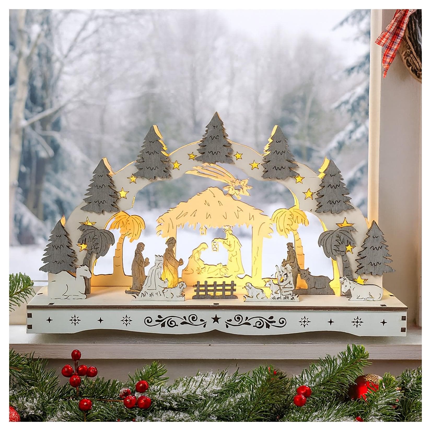 HTI-Living Schwibbogen Leuchtbogen Heilige Familie mit Krippe