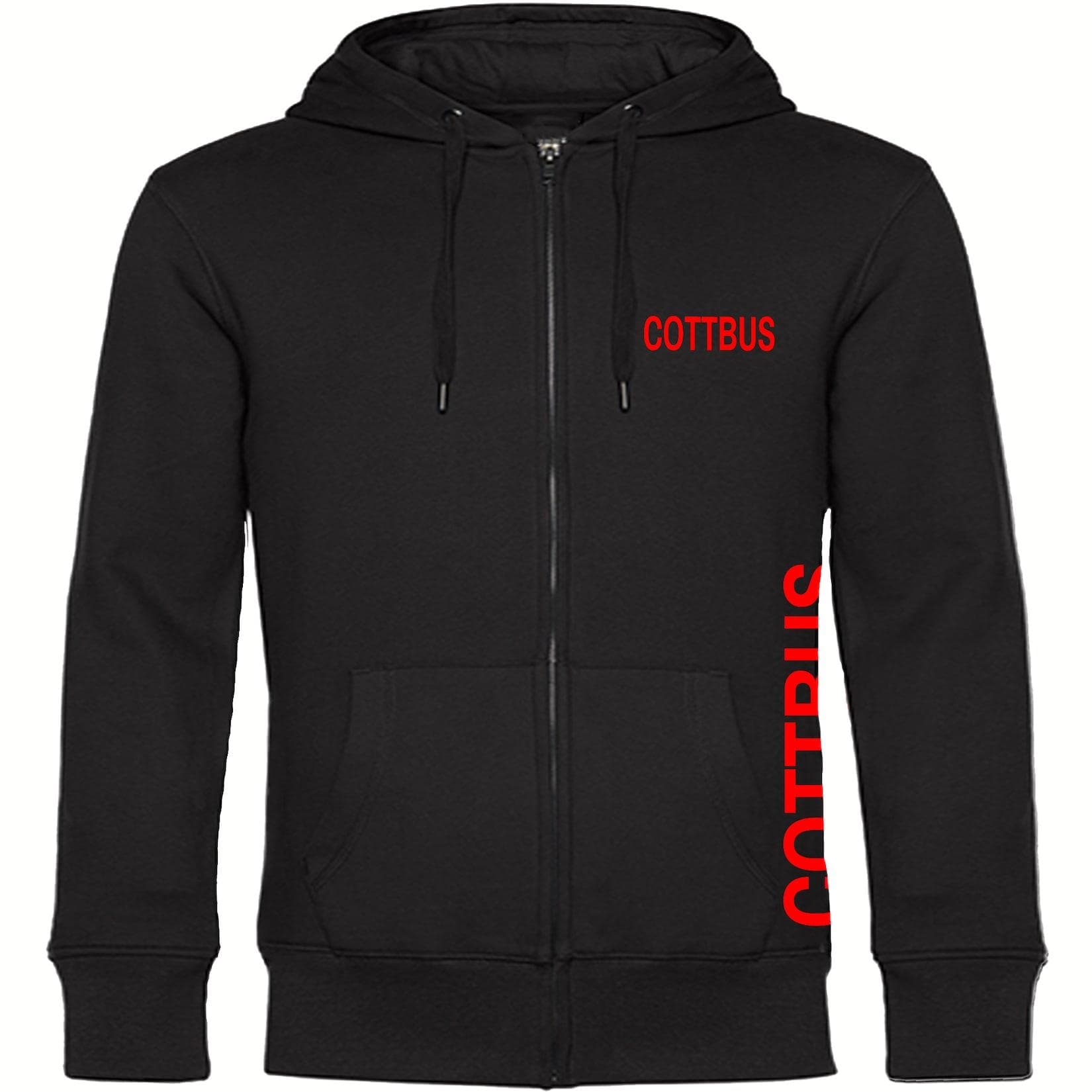 Multifanshop Kapuzen Sweatshirt Jacke Cottbus Rot Brust & Seite Druck