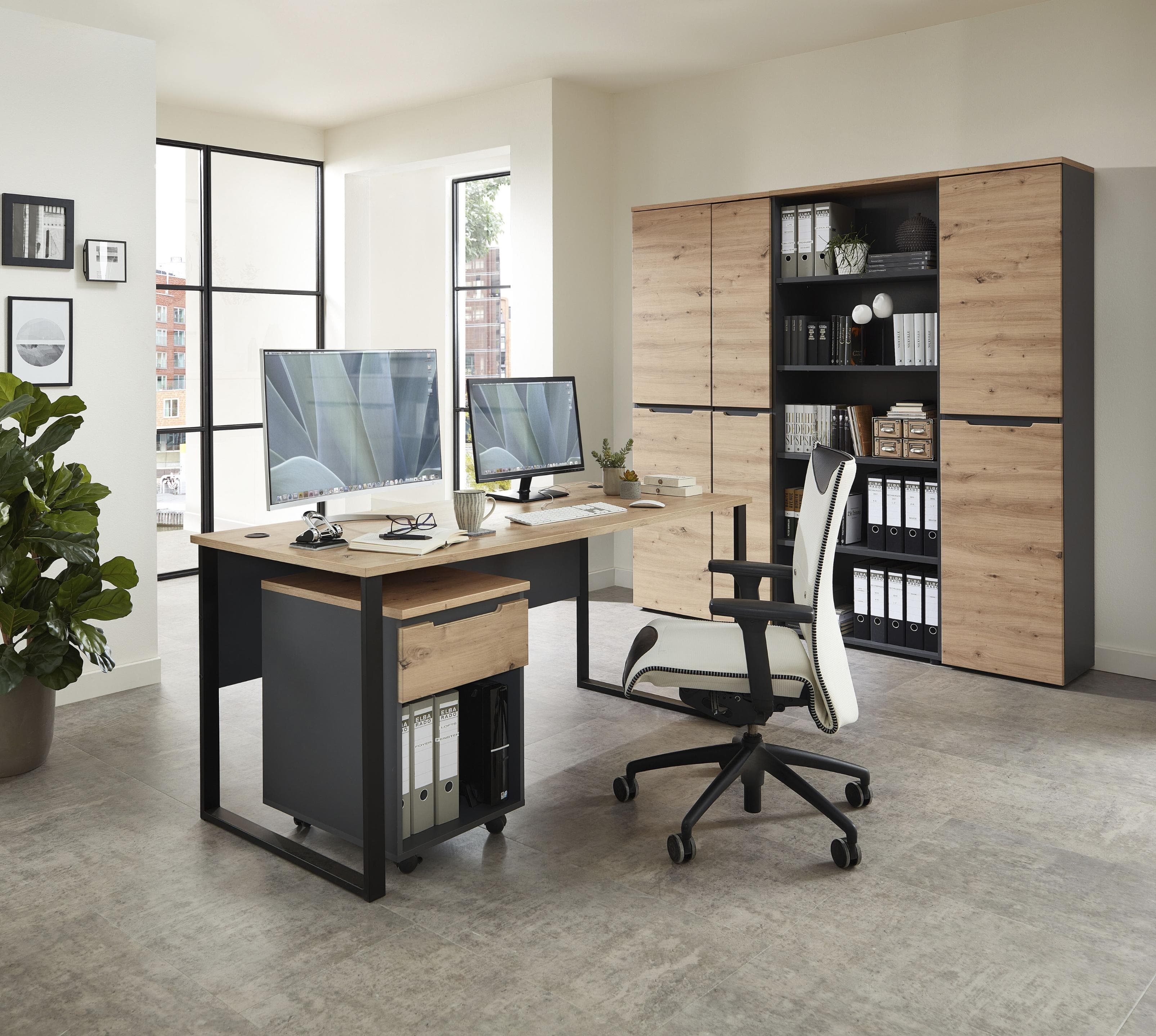 Büroregal mit offenen Fächern | Artisan Eiche & Graphit