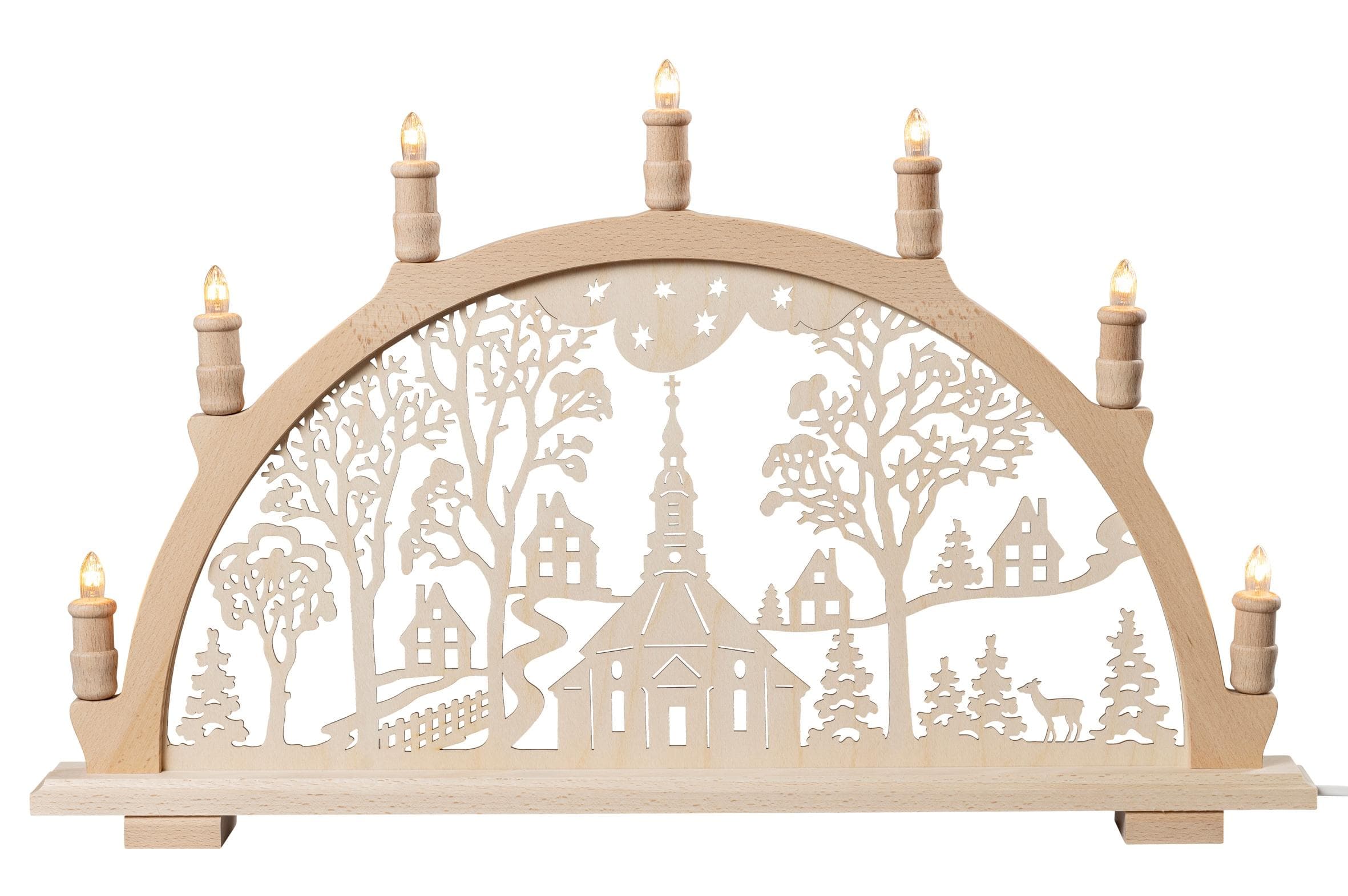 LED Schwibbogen SAICO ORIGINAL Lichterbogen Seiffener Kirche Natur Holz Teilmassiv