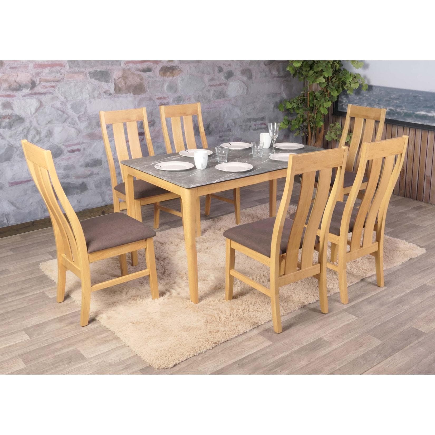 6er-Set Esszimmerstuhl MCW-M58 Küchenstuhl Lehnstuhl Stoff/Textil Massiv-Holz Taupe