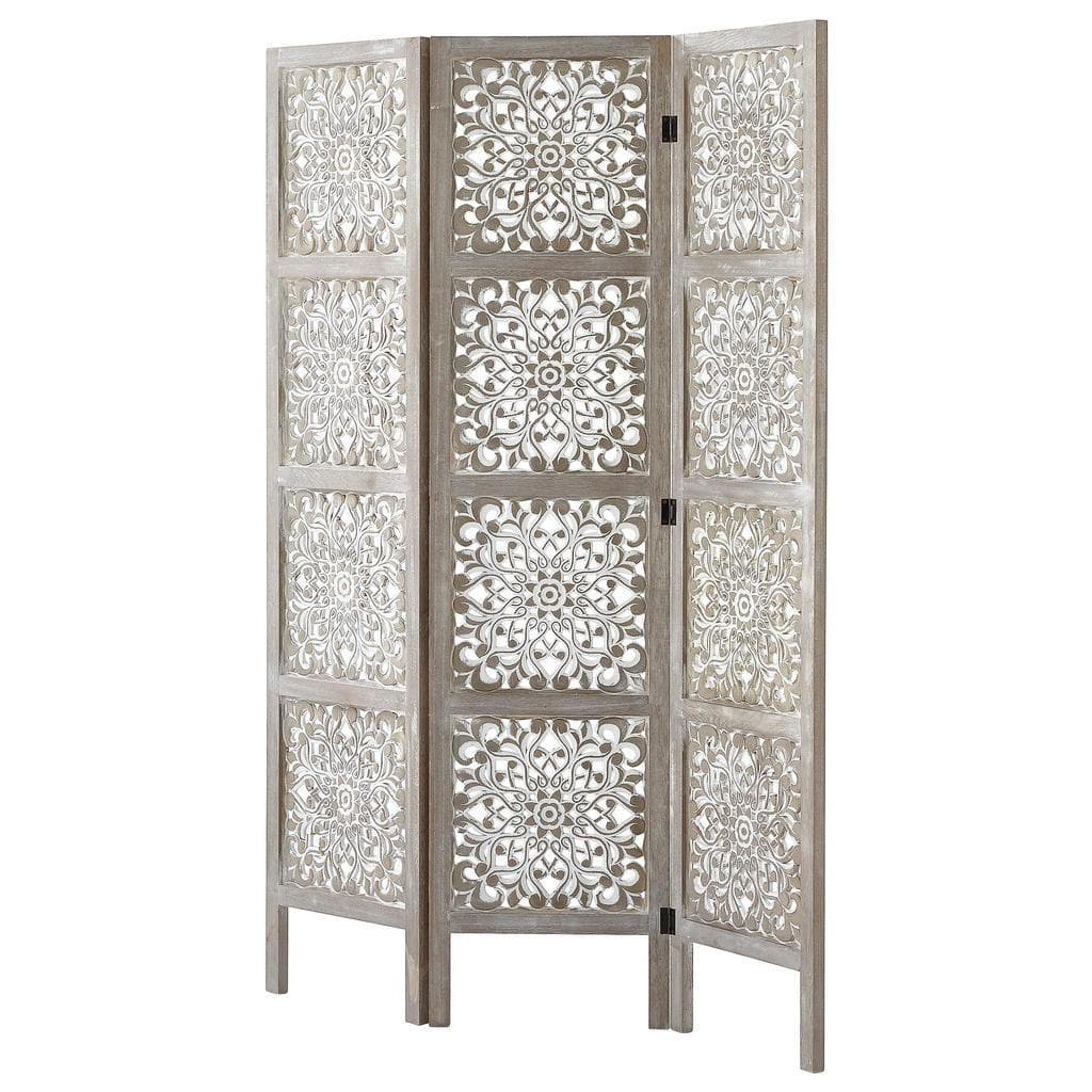 Landscape Paravent Braun Weiß Holz Raumteiler