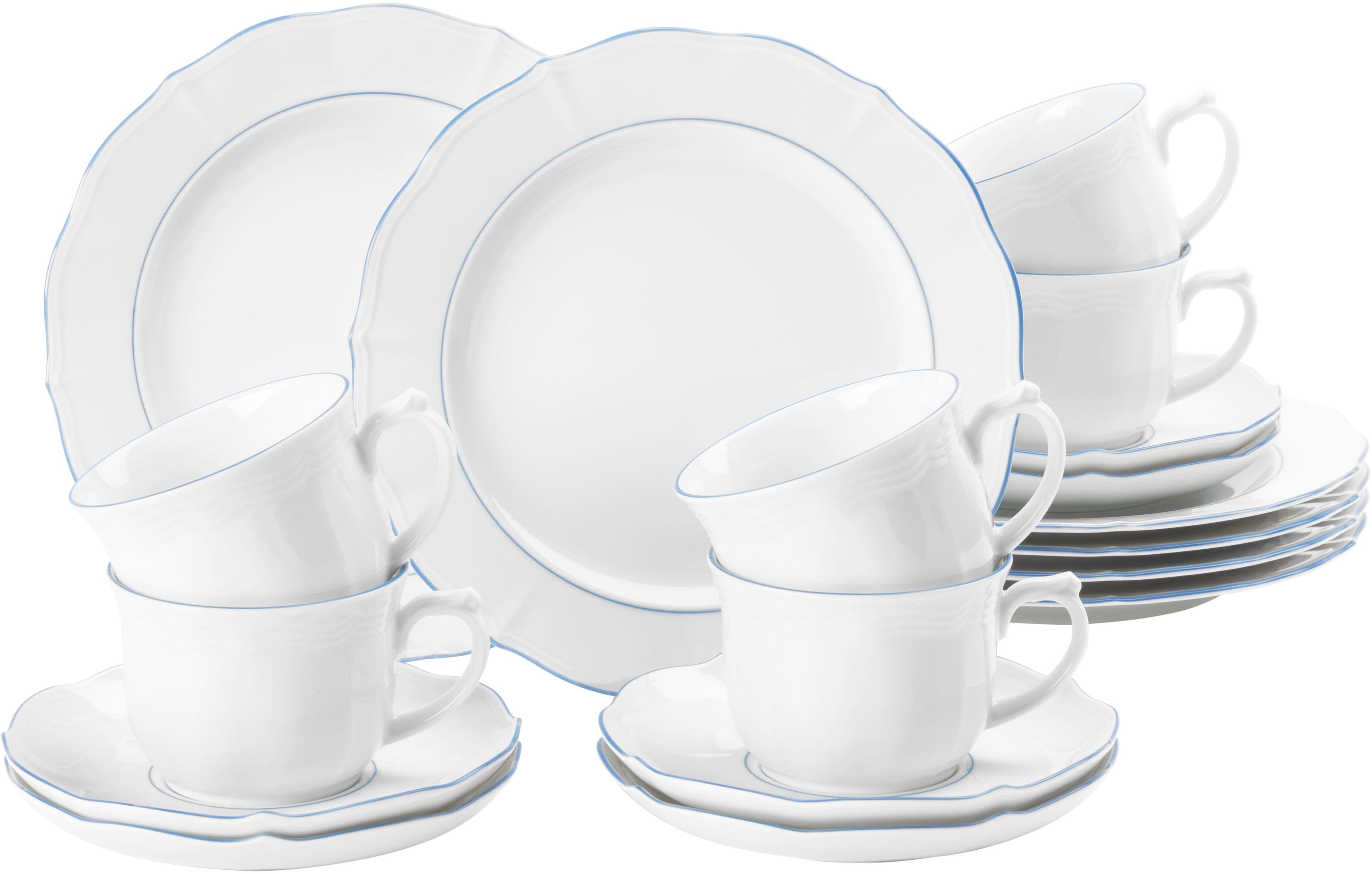 Seltmann Weiden Kaffeeservice Sonate Blue Lines 18-teilig Weiß/Blau Porzellan