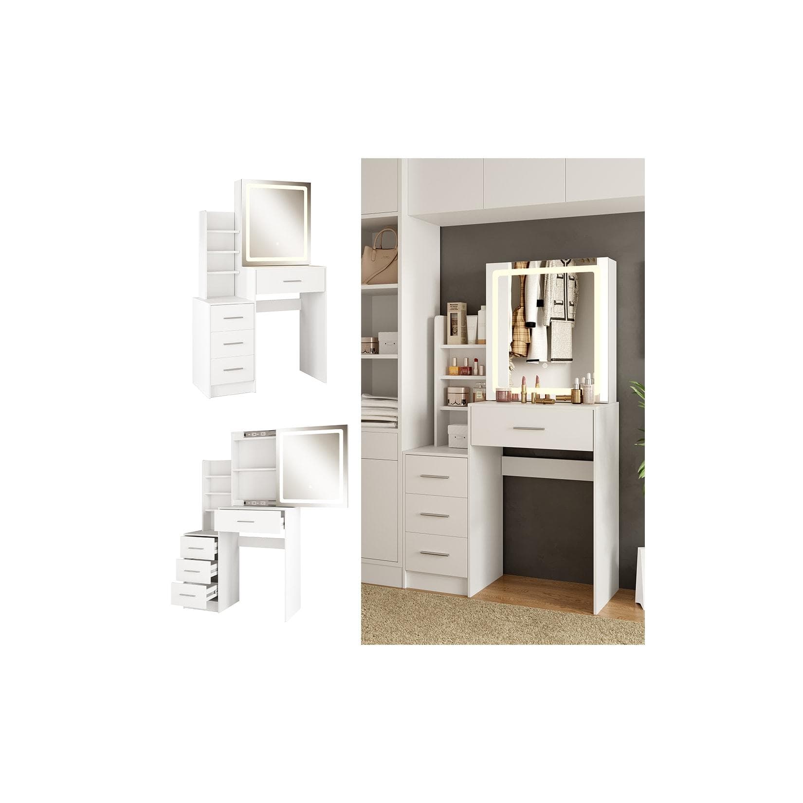 Vicco Schminktisch Lisca Weiß mit LED-Spiegel