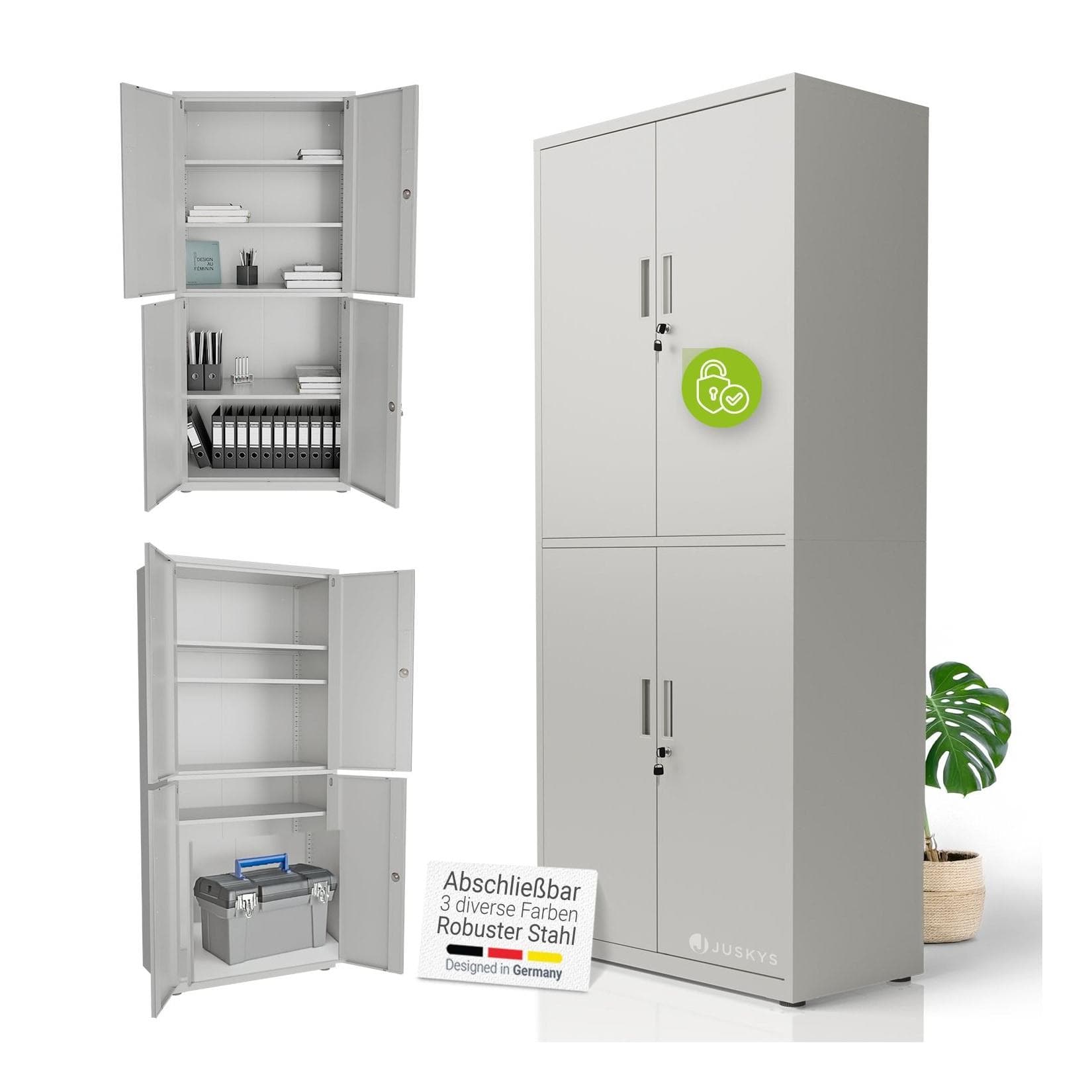 Juskys Aktenschrank Metall 180x80x40 cm 2 Türen Abschließbar Höhenverstellbar Hellgrau