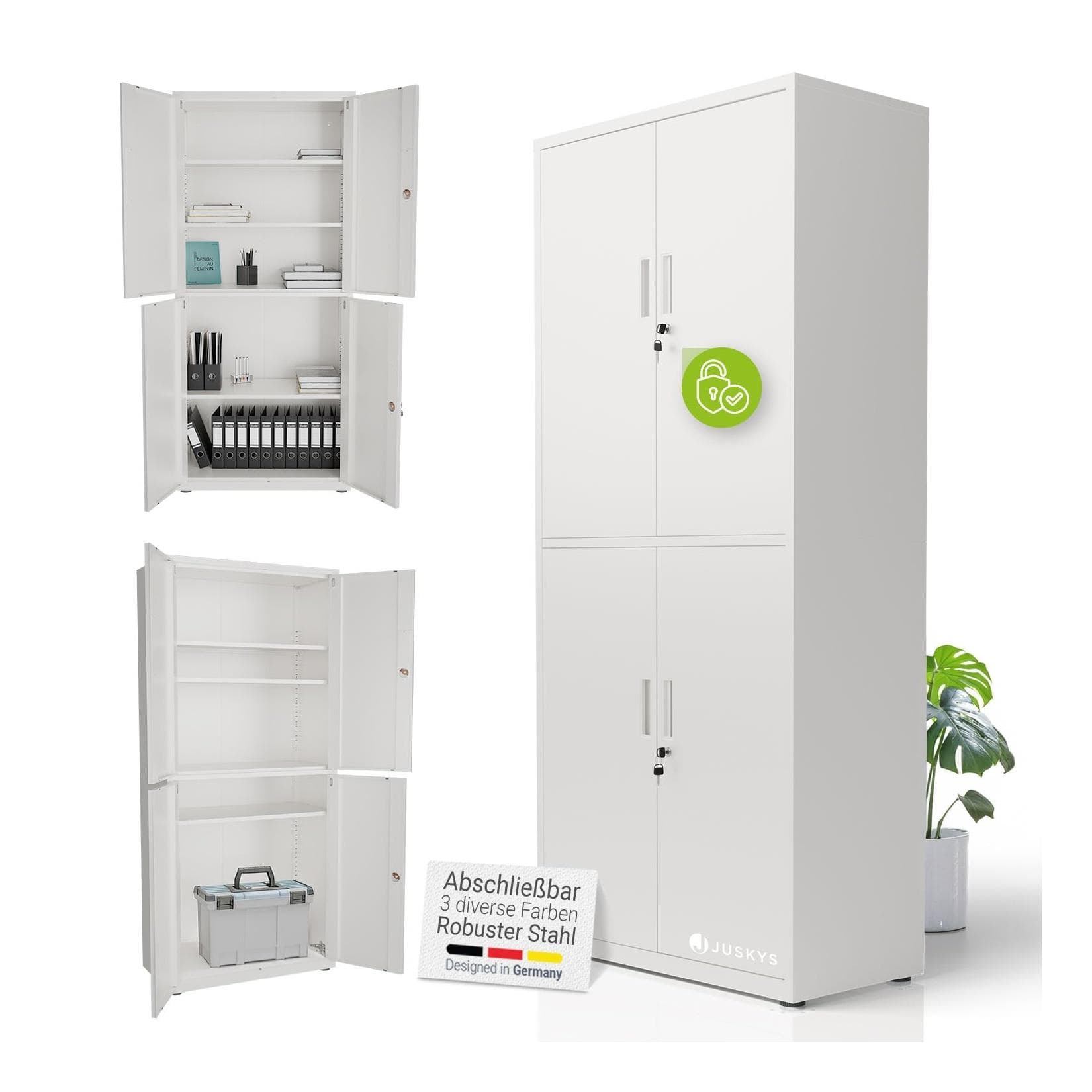 Juskys Aktenschrank Metall 2 Türen Weiß abschließbar