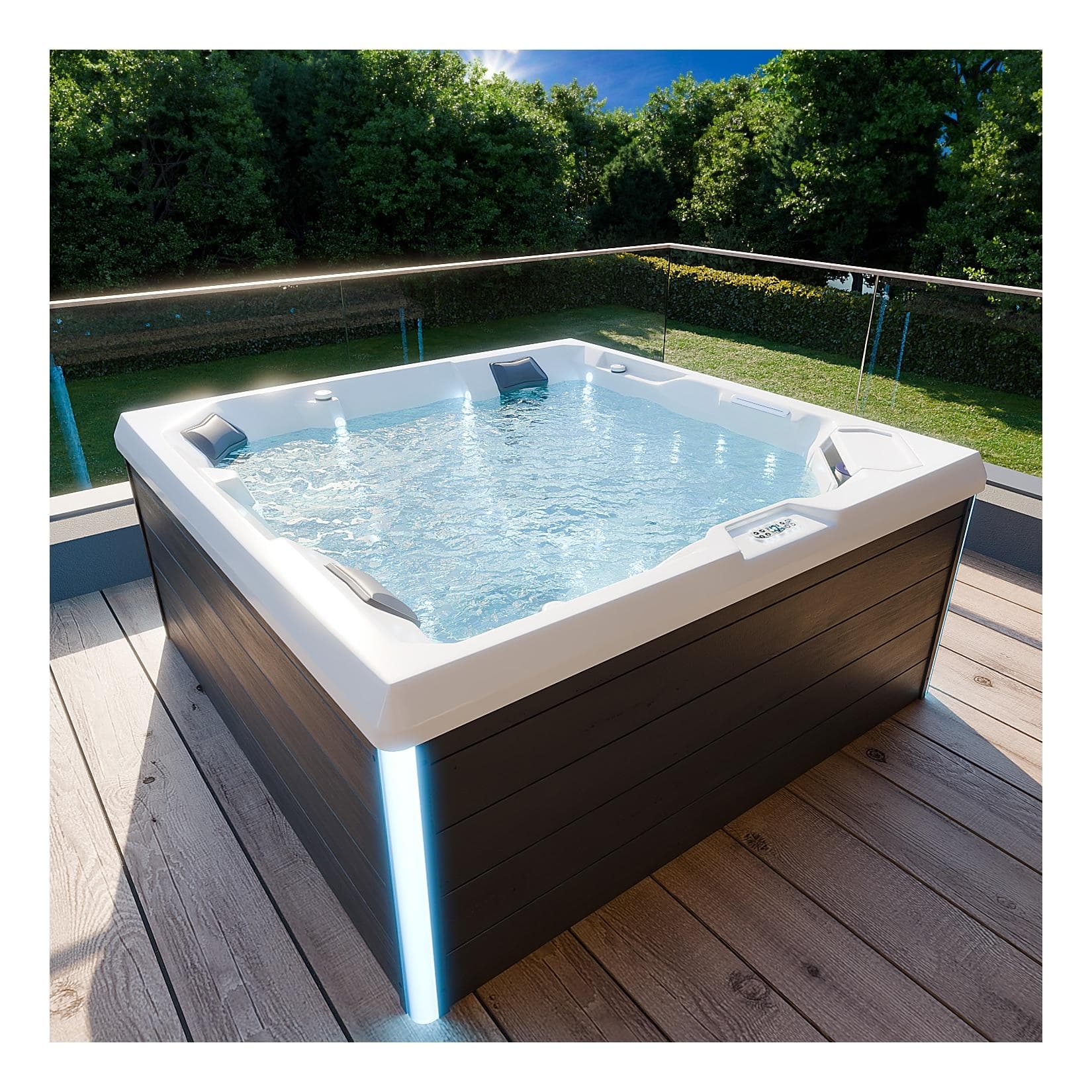 TroniTechnik® Outdoor Whirlpool Spa PANAREA 210x210cm mit Heizung, Hydromassage, Farblicht