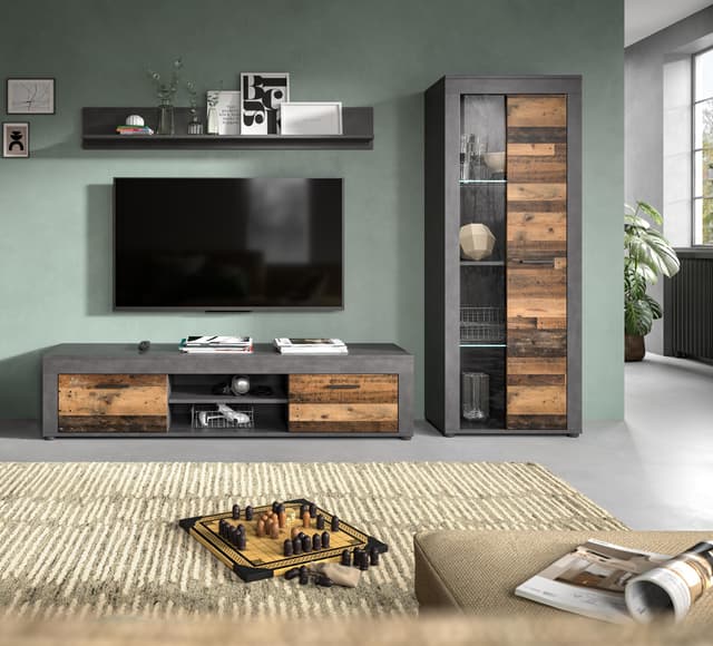 Wohnzimmer-Set Aosta - 3-teilig mit Lowboard, Wandboard und Vitrine