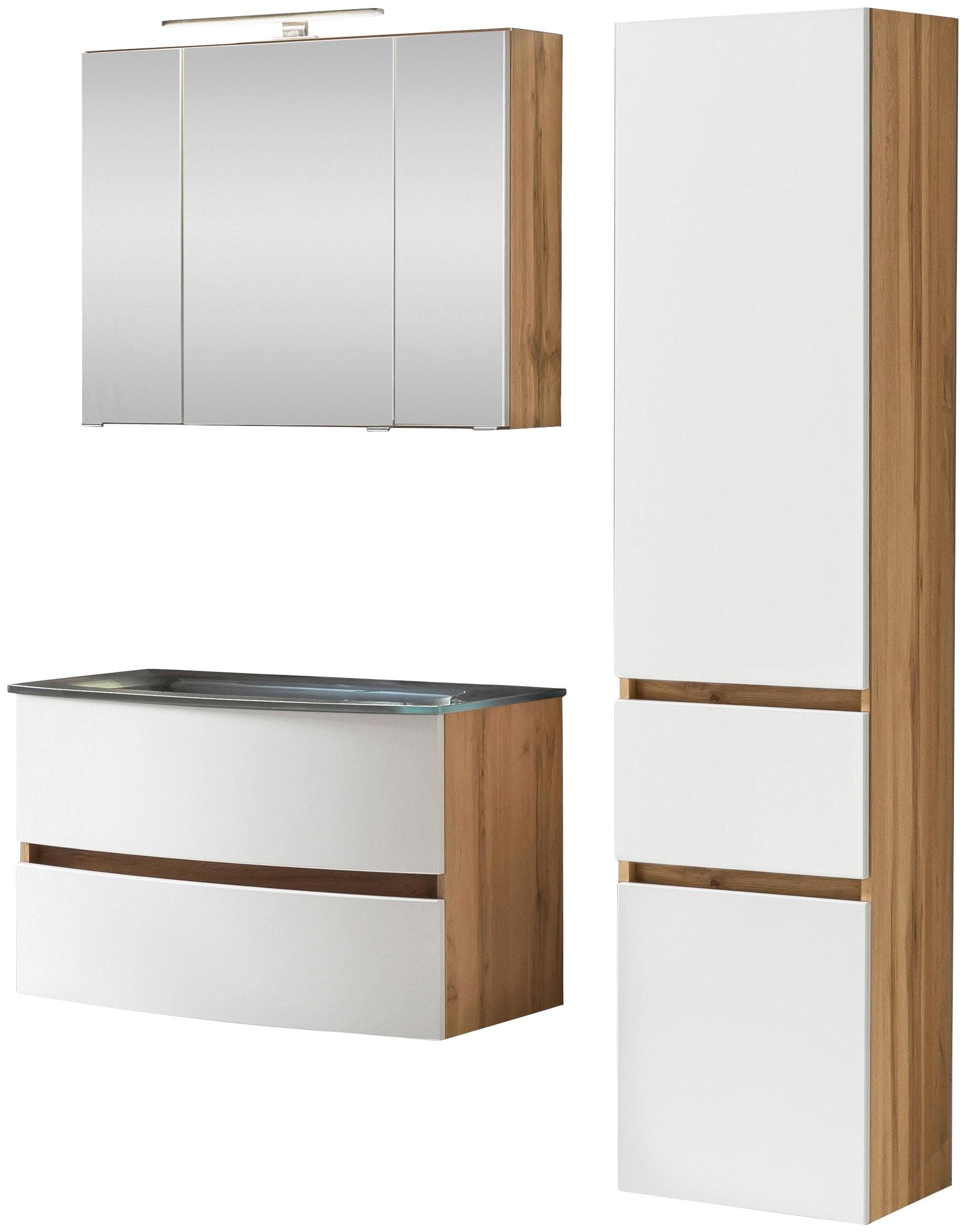 welltime Badezimmer-Set Kaunas, (Set, 3-St), bestehend aus Waschtisch-Set mit Seitenschrank, Breite 120 cm