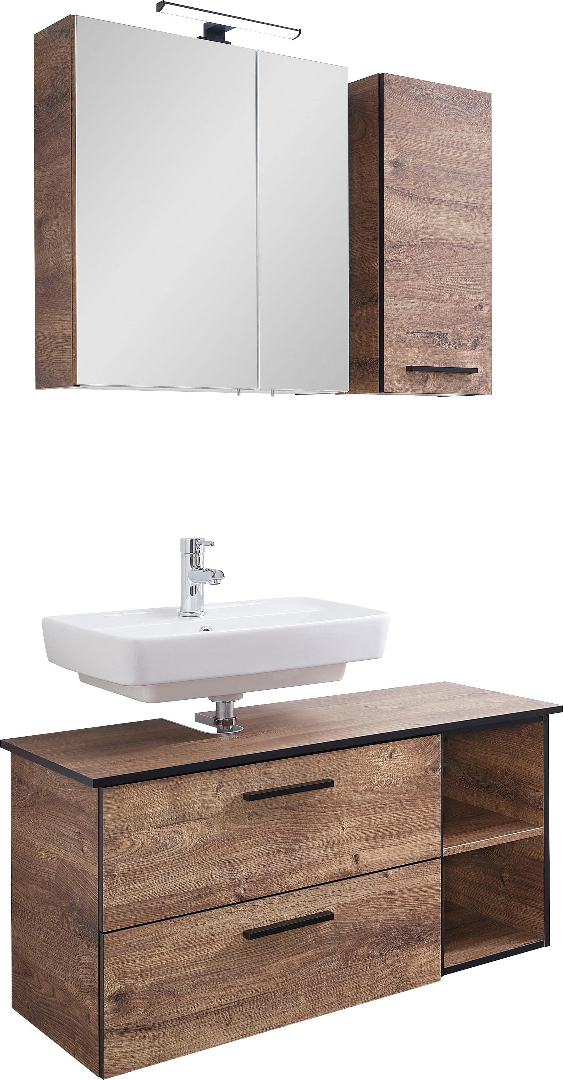 Saphir Quickset 374 Badmöbel-Set mit LED-Spiegelschrank und Eiche Ribbeck Design