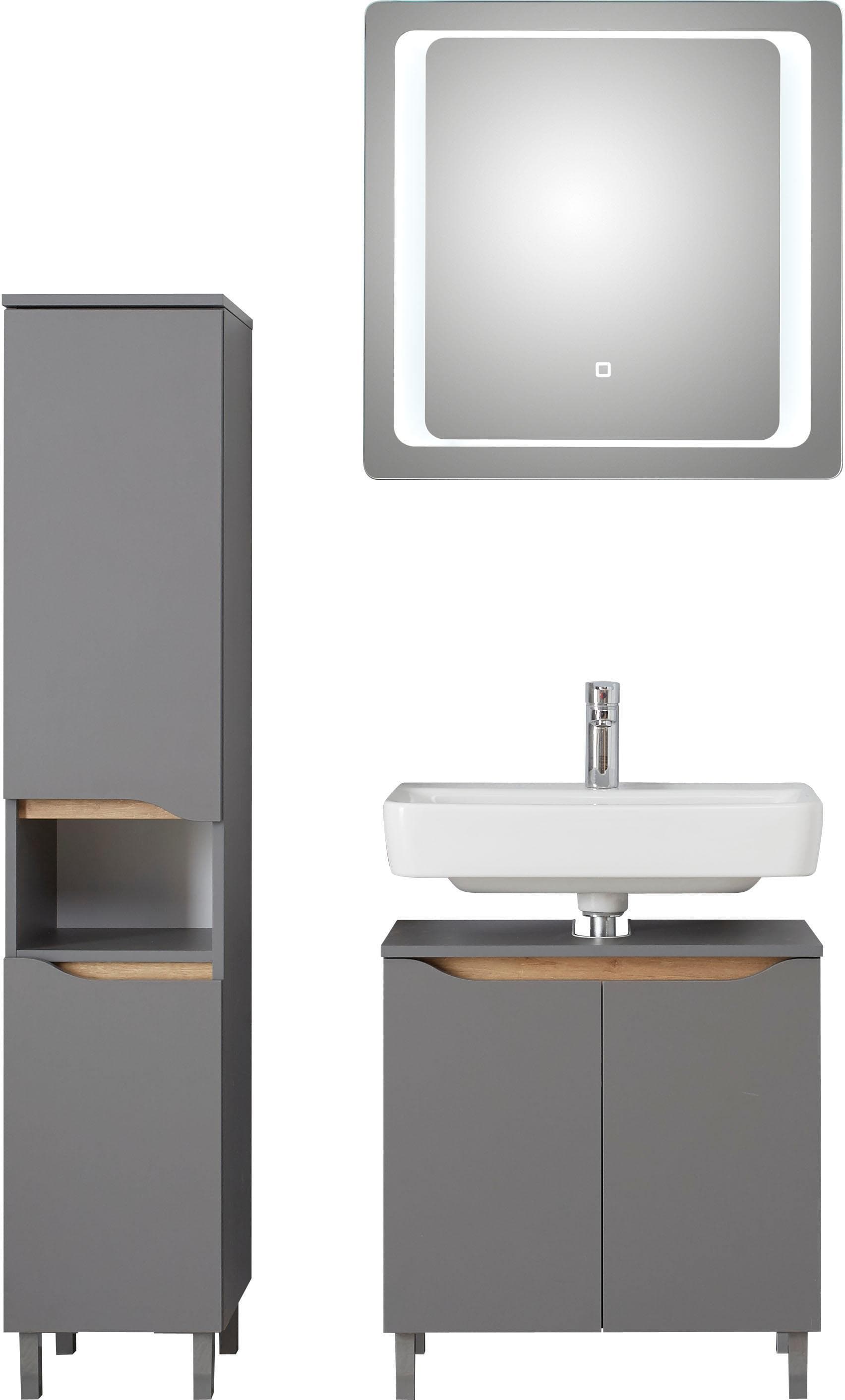 Saphir Badmöbel-Set Quickset 3-tlg. Grau LED-Spiegel