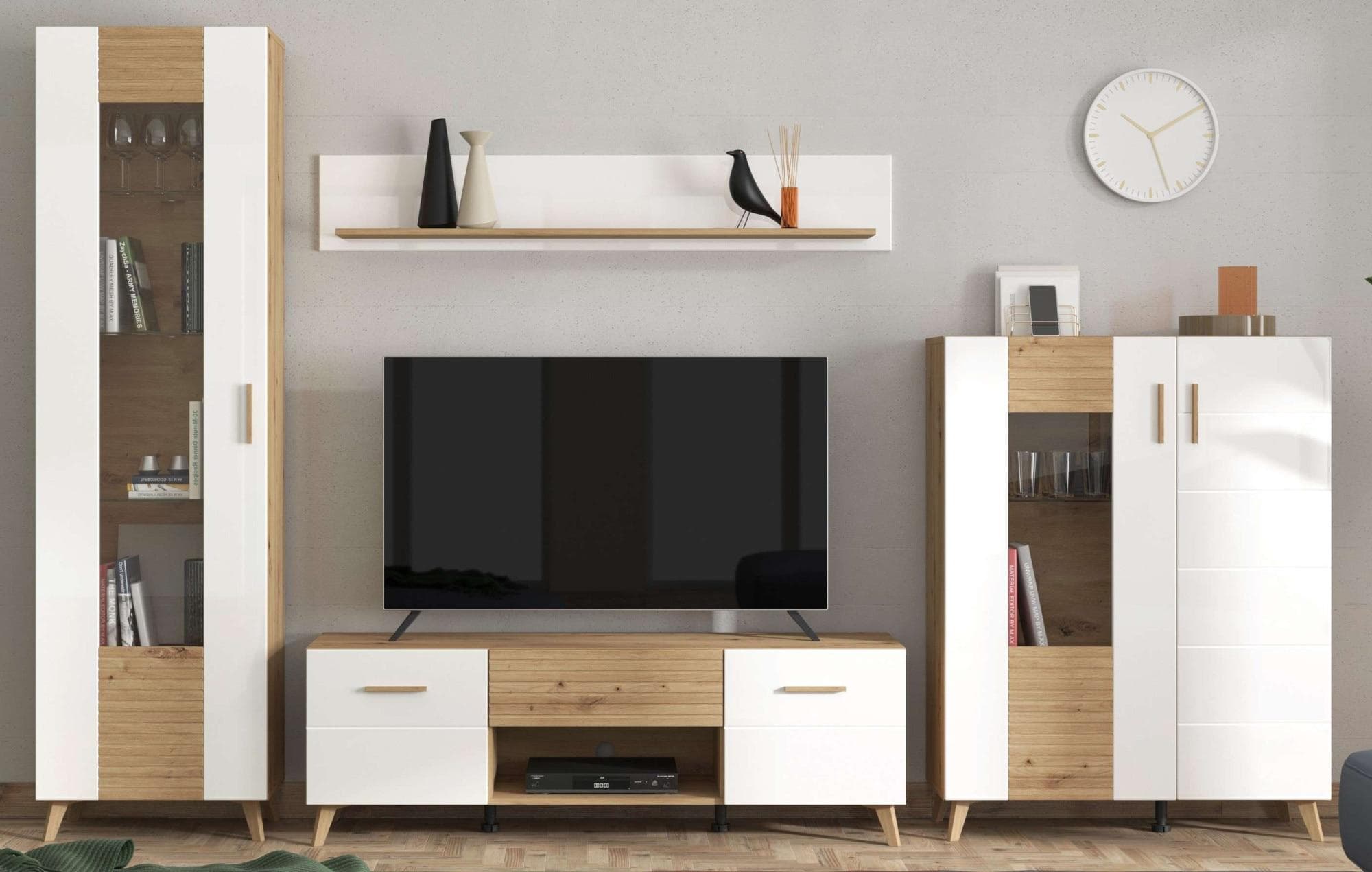 Wohnzimmer Set Bretagna - Artisan Eiche | Mediawand & Anbauwand